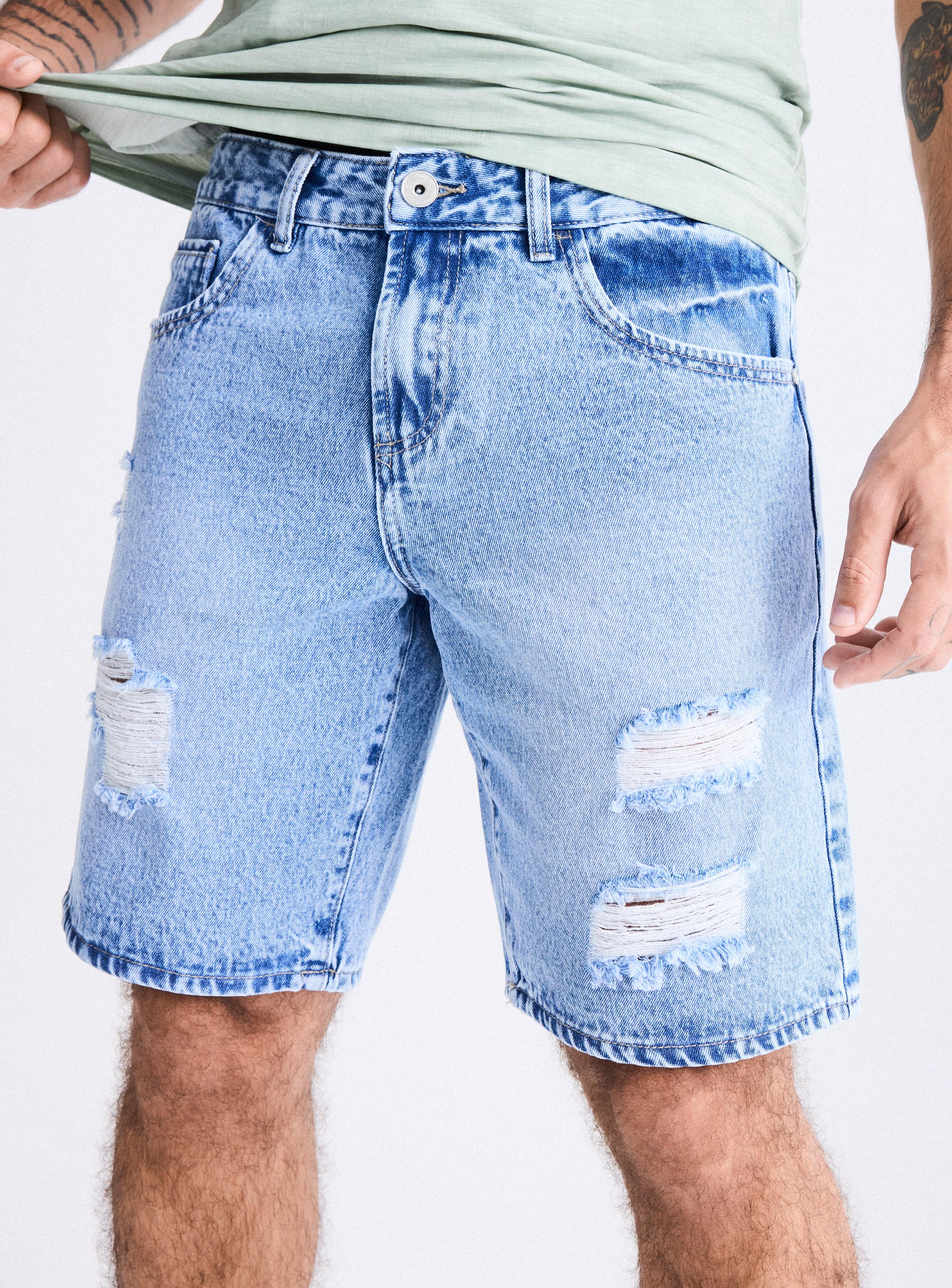 Short Gravillado con Roturas Relaxed Fit Medio-2