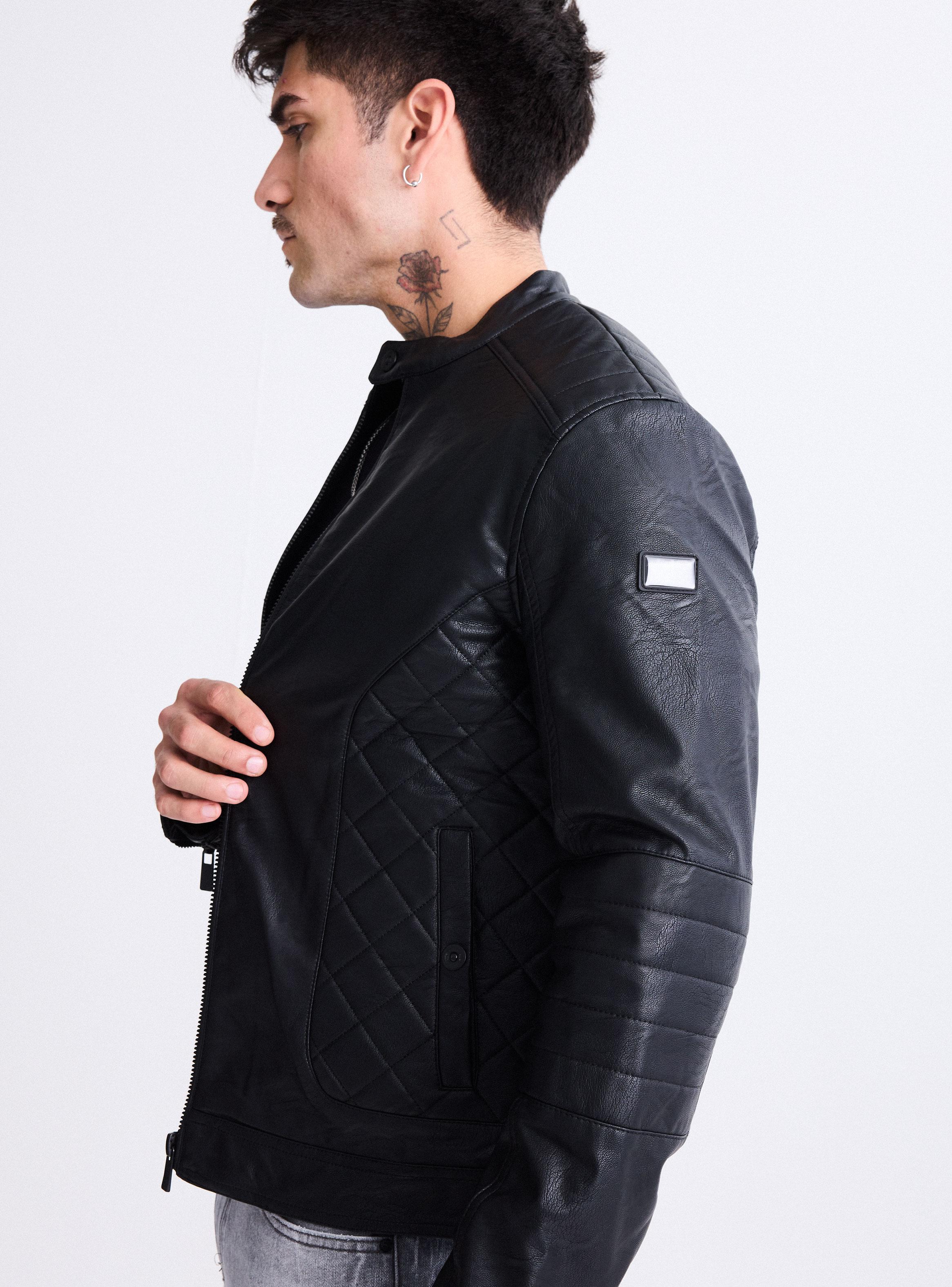 Chaqueta Biker Cuello Mao, Acolchado Diamante-3