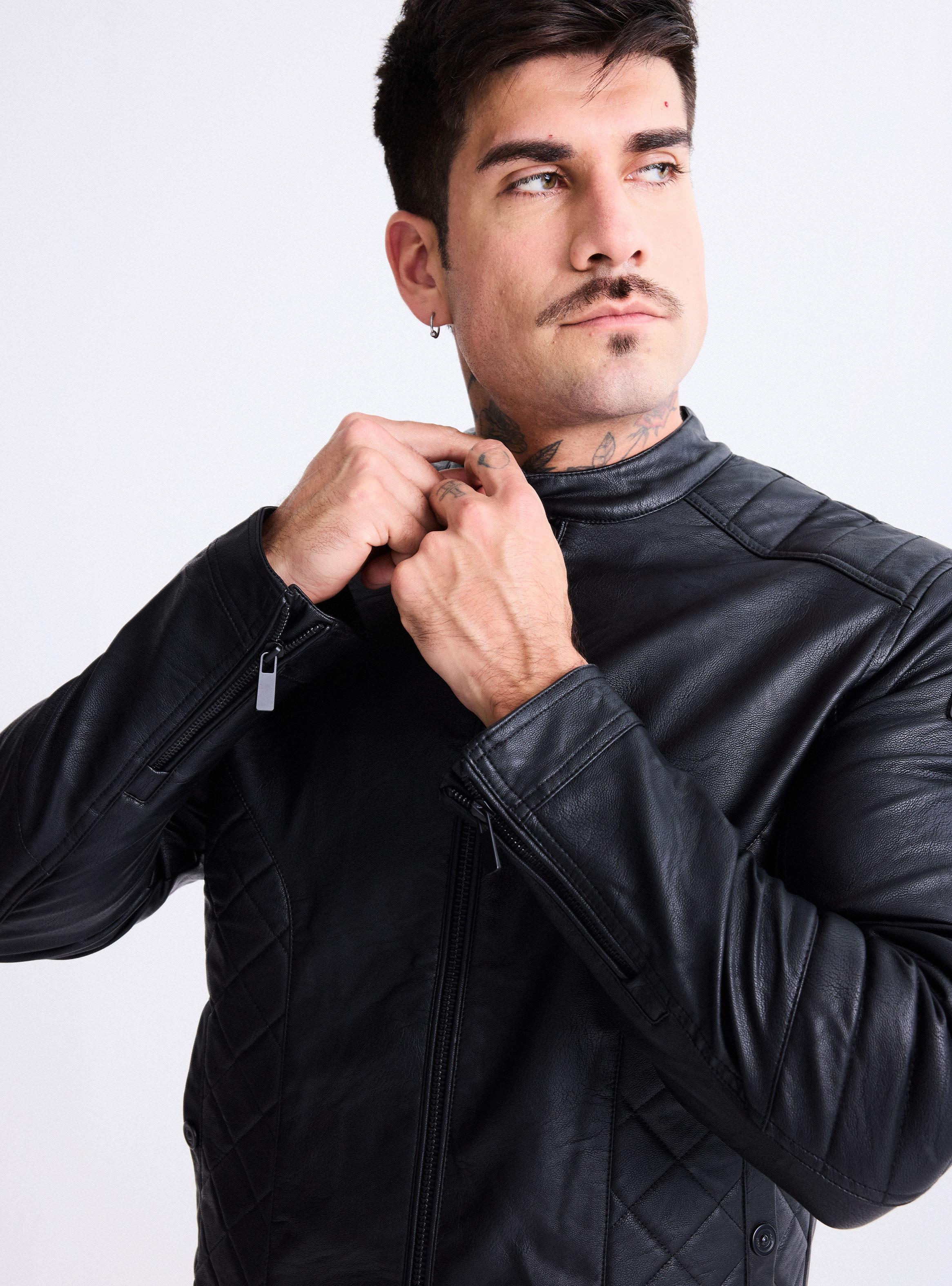 Chaqueta Biker Cuello Mao, Acolchado Diamante-2