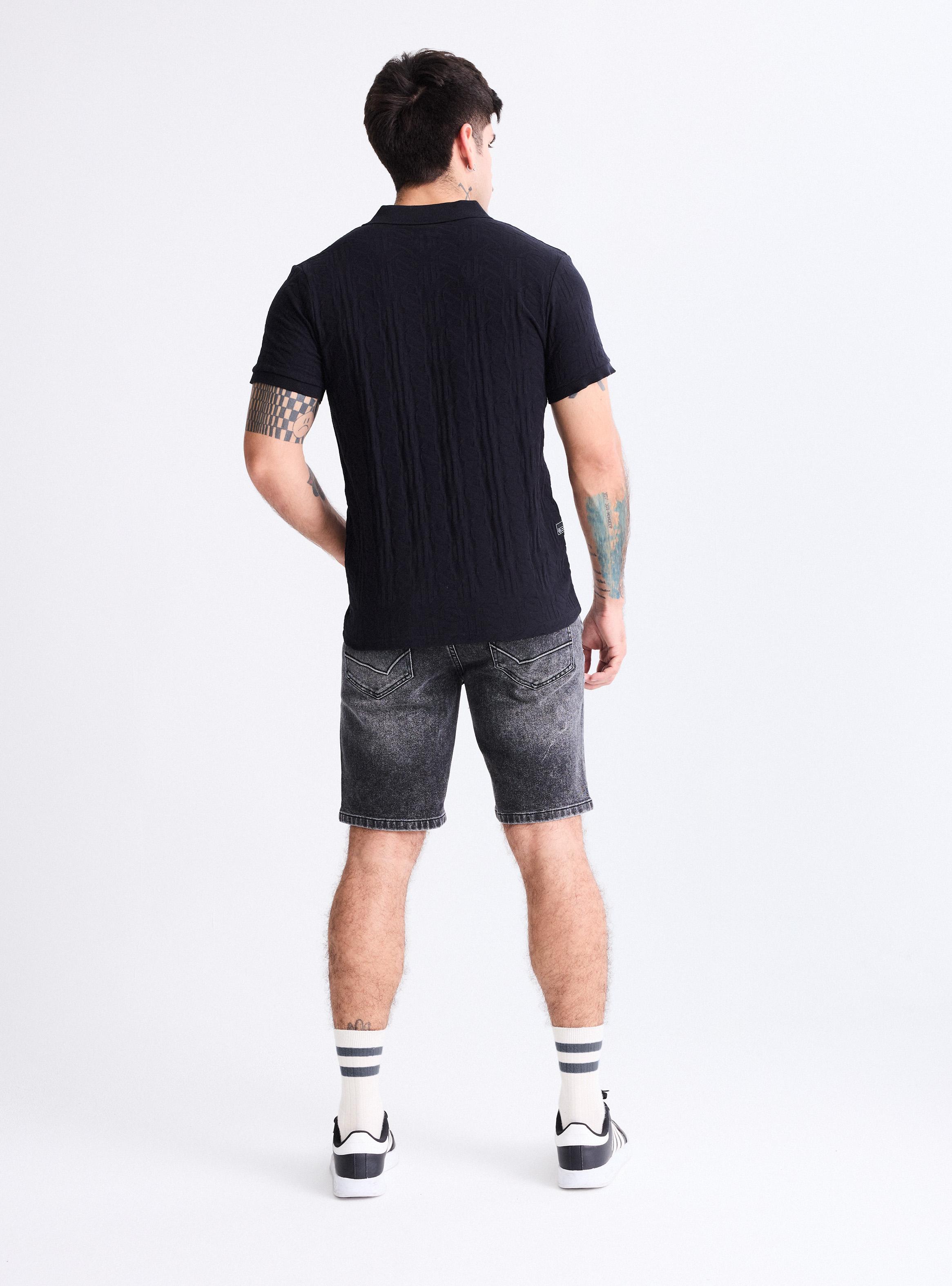 Polera Cuello Polo Tela con Patrón de Marca-5