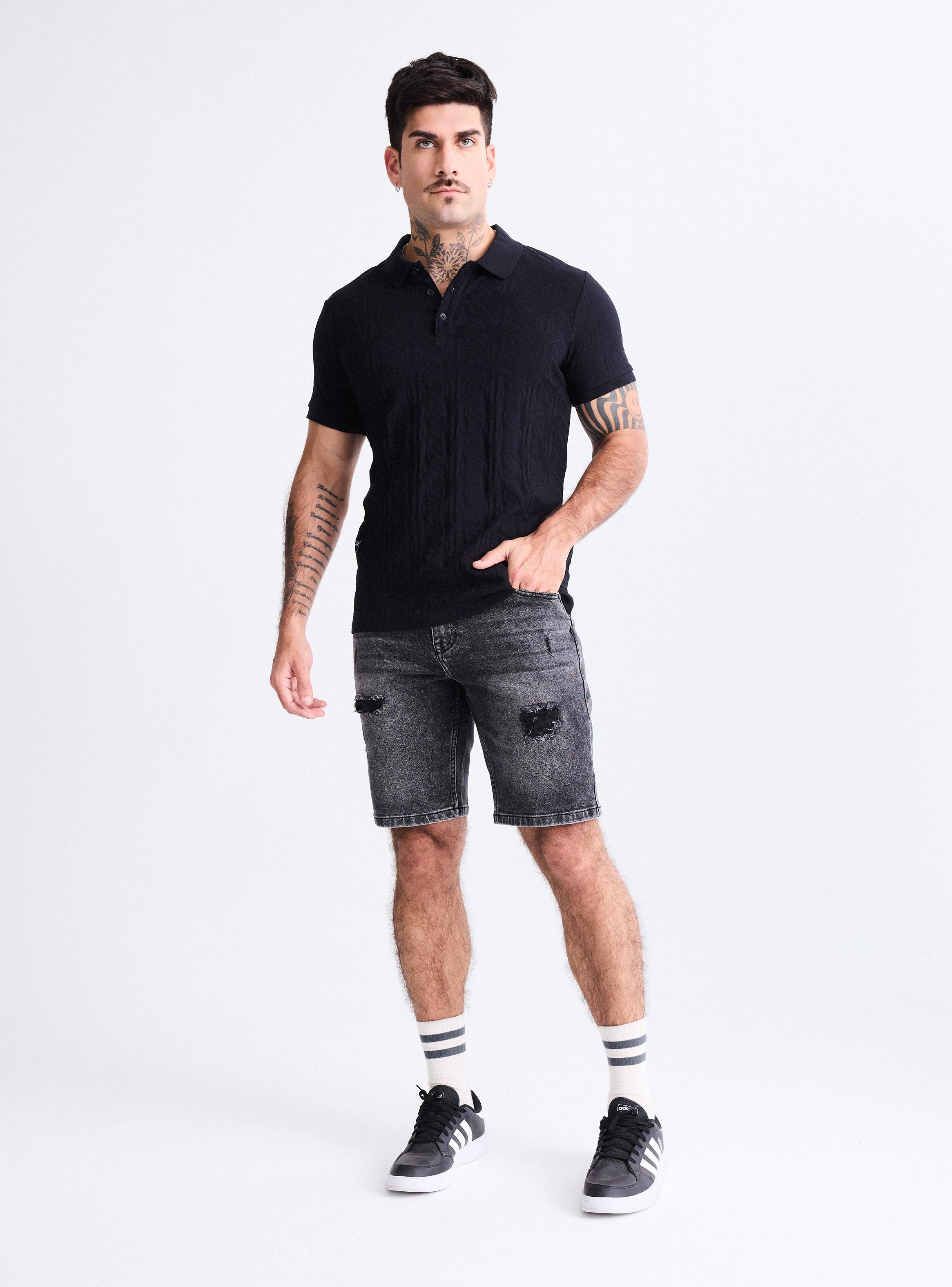 Polera Cuello Polo Tela con Patrón de Marca-4