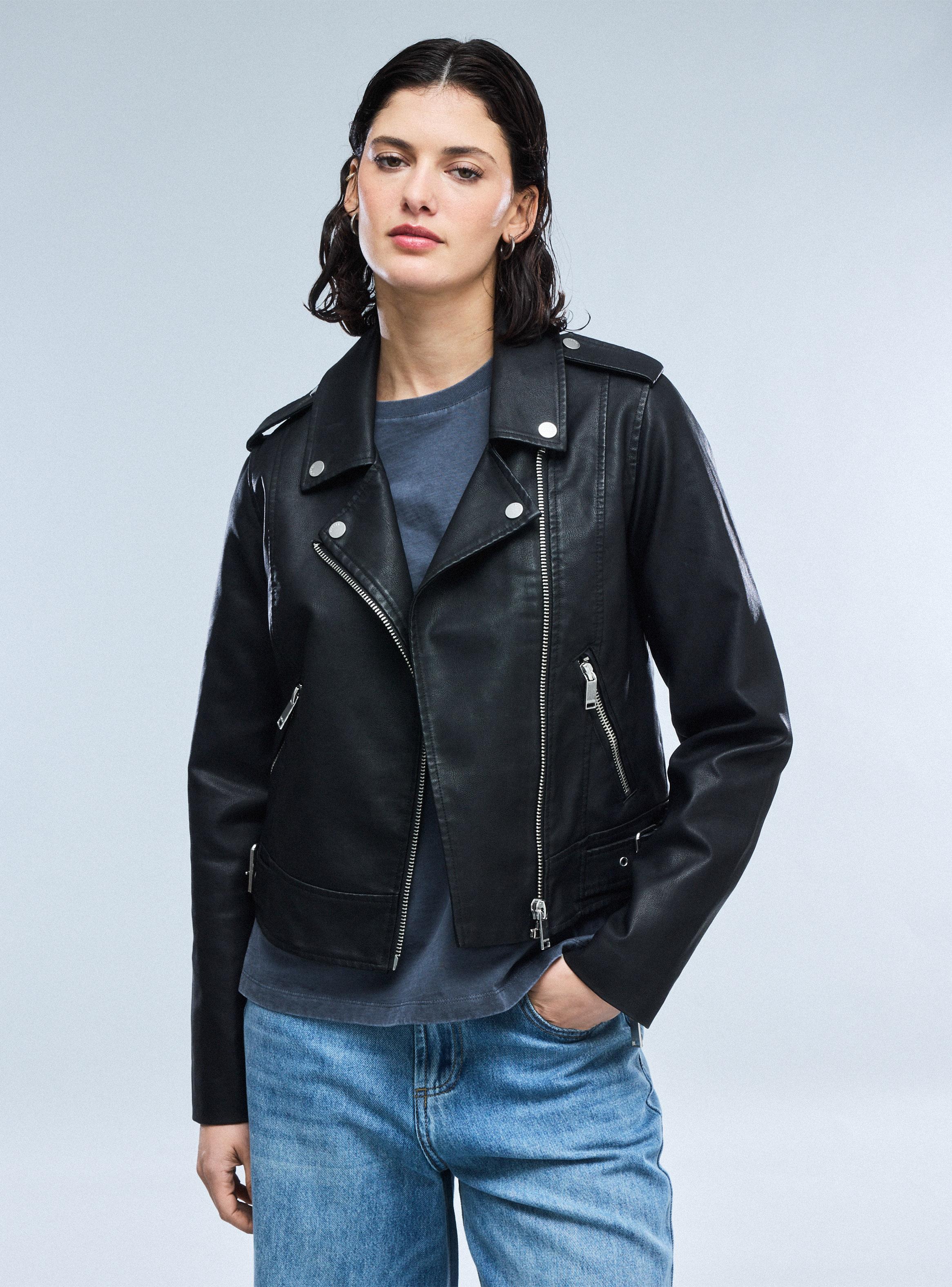 Chaqueta Biker Efecto Cuero-0