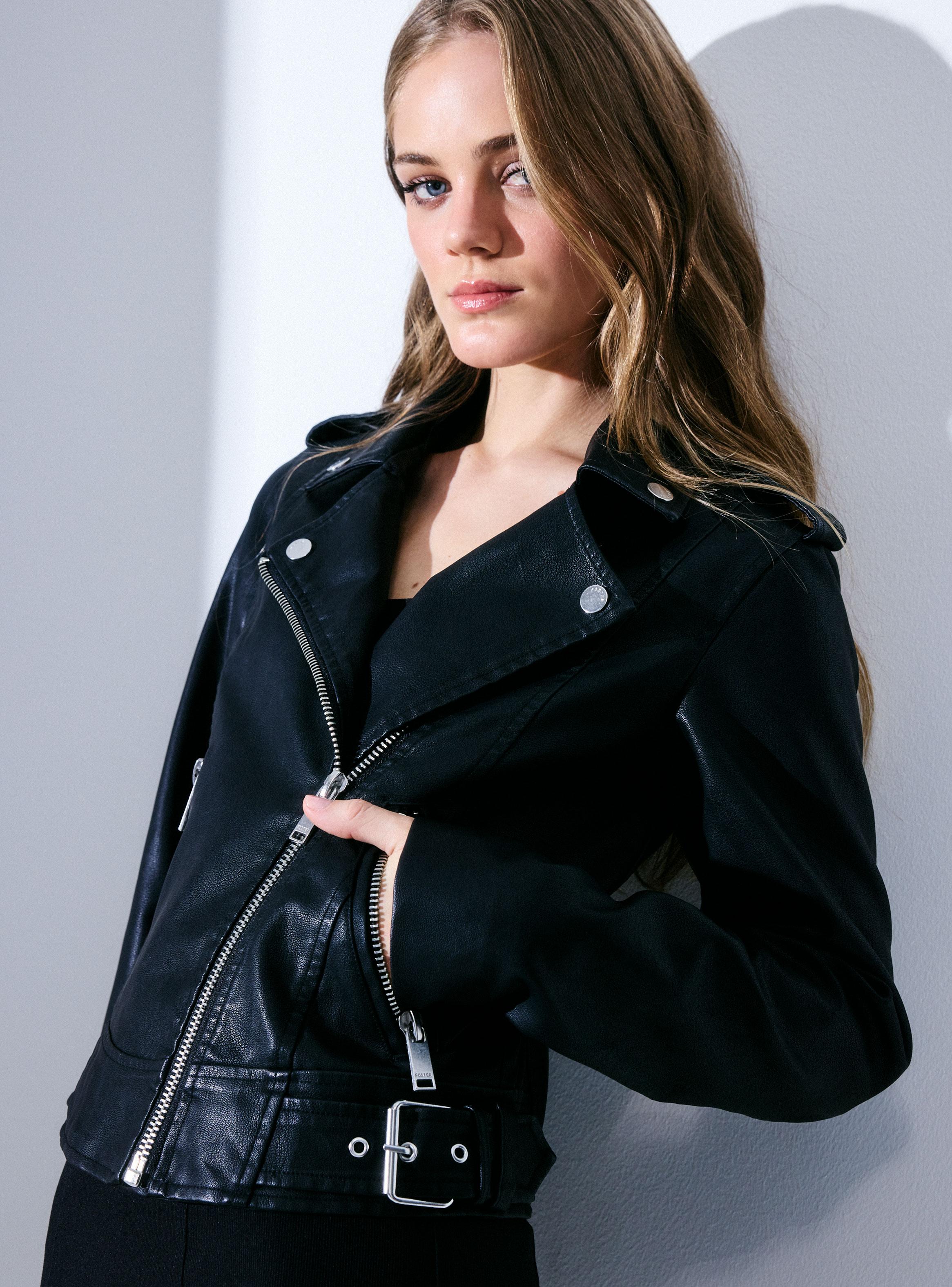 Chaqueta Biker Efecto Cuero-2