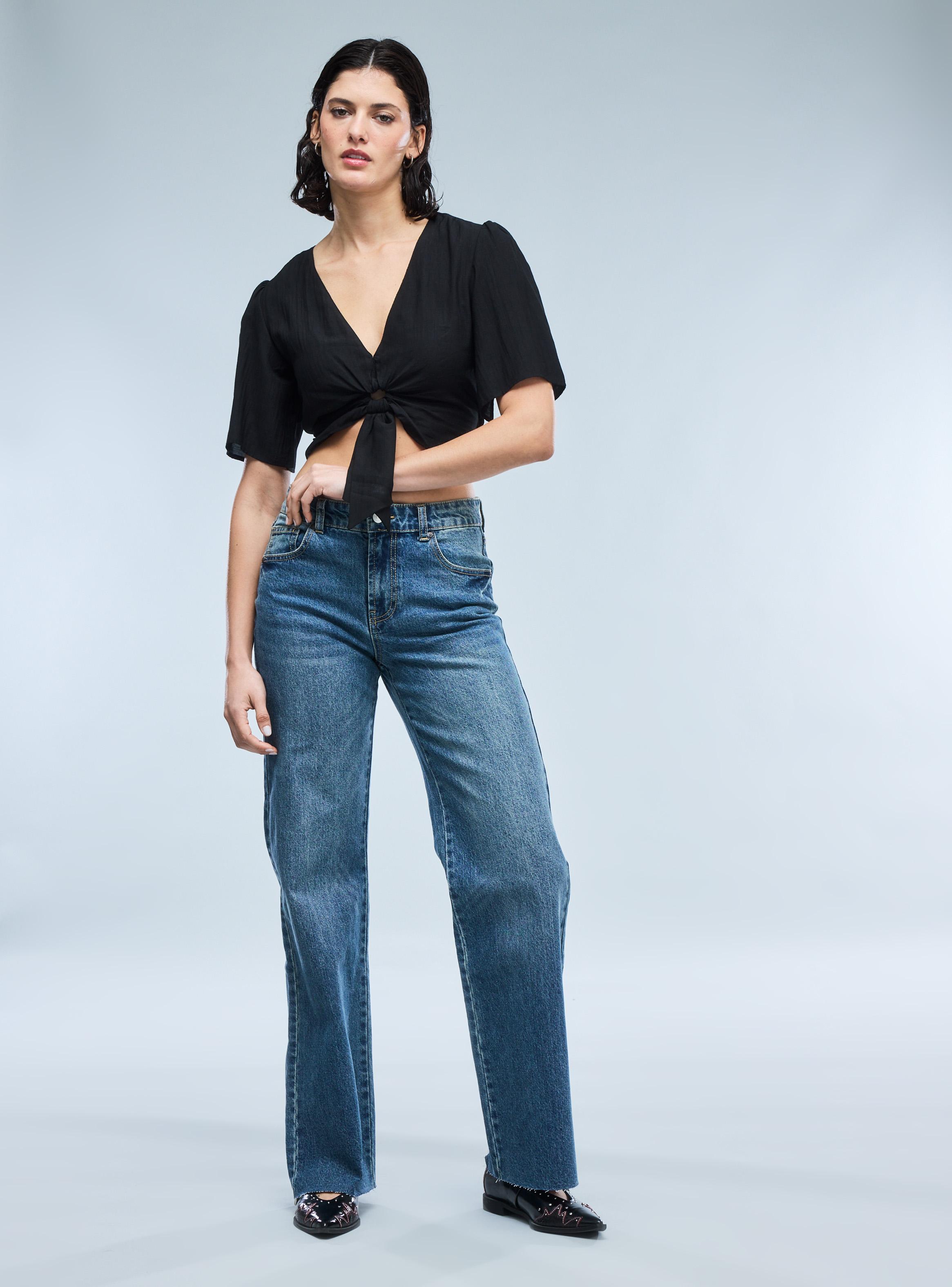 Jeans Wide Leg 5 Bolsillos Tiro Medio-4