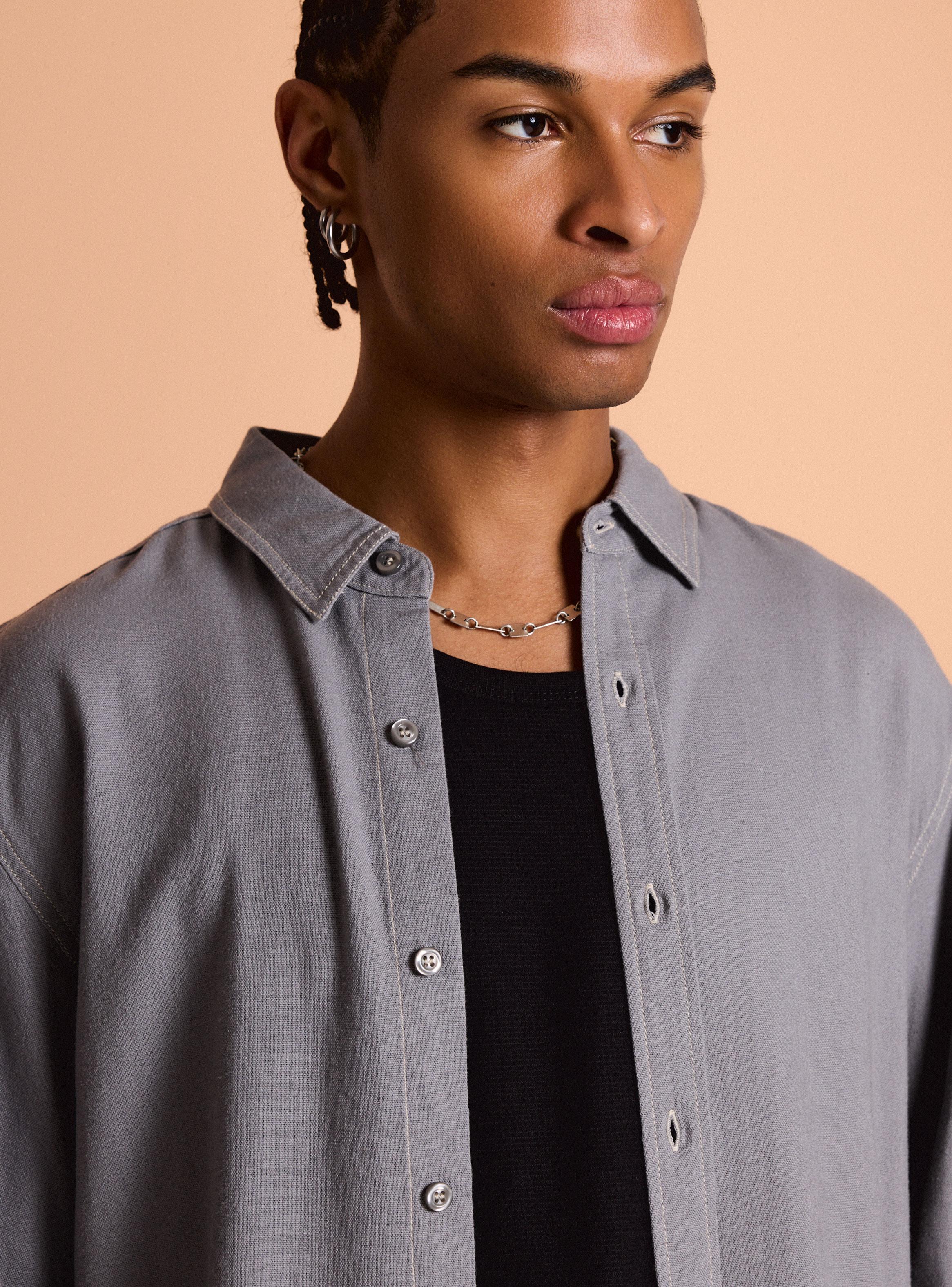 Camisa con Lino Hilos en Contraste Slim Fit-3