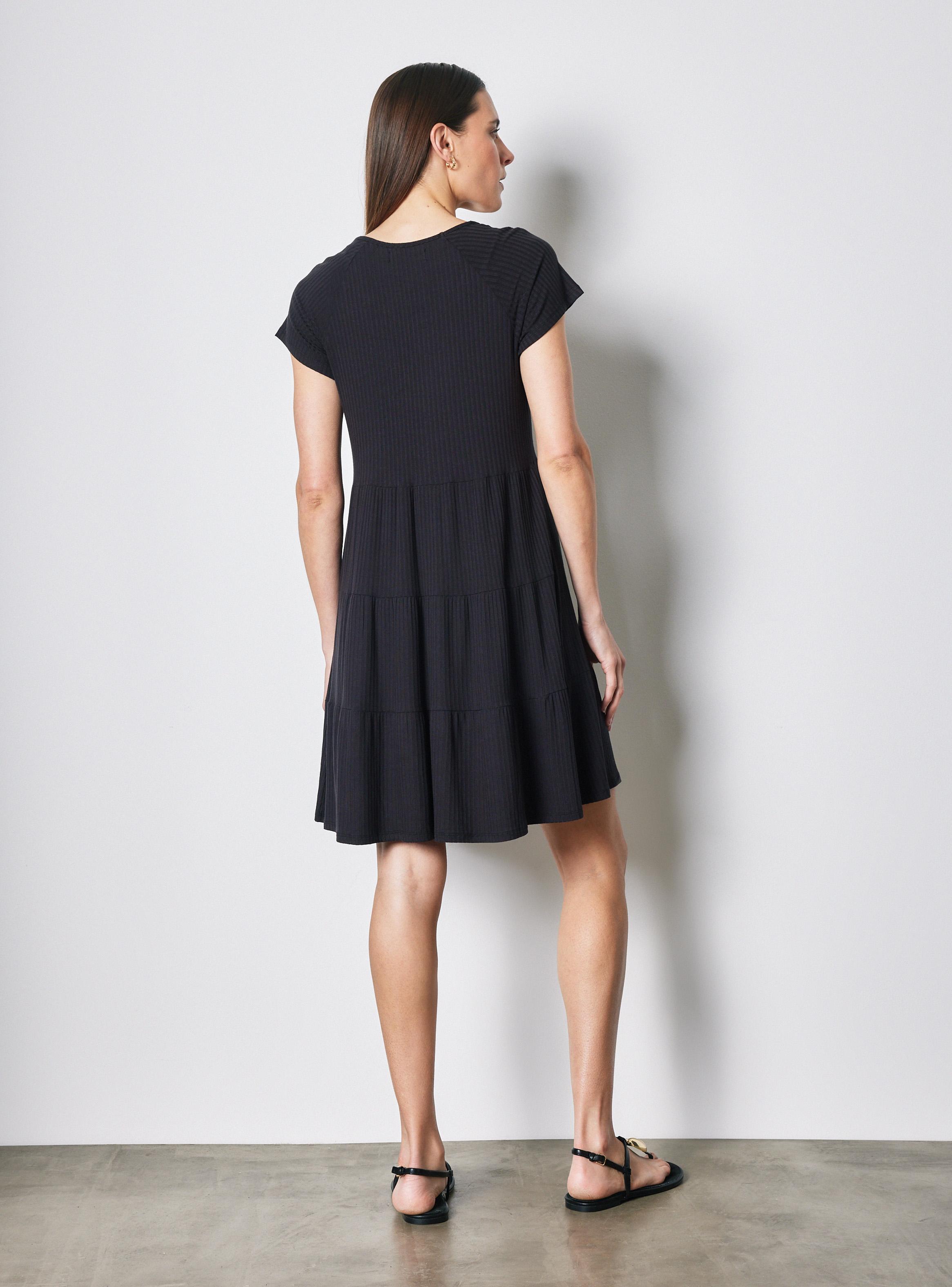 Vestido Manga Corta Escote V con Faldón Fruncido-5