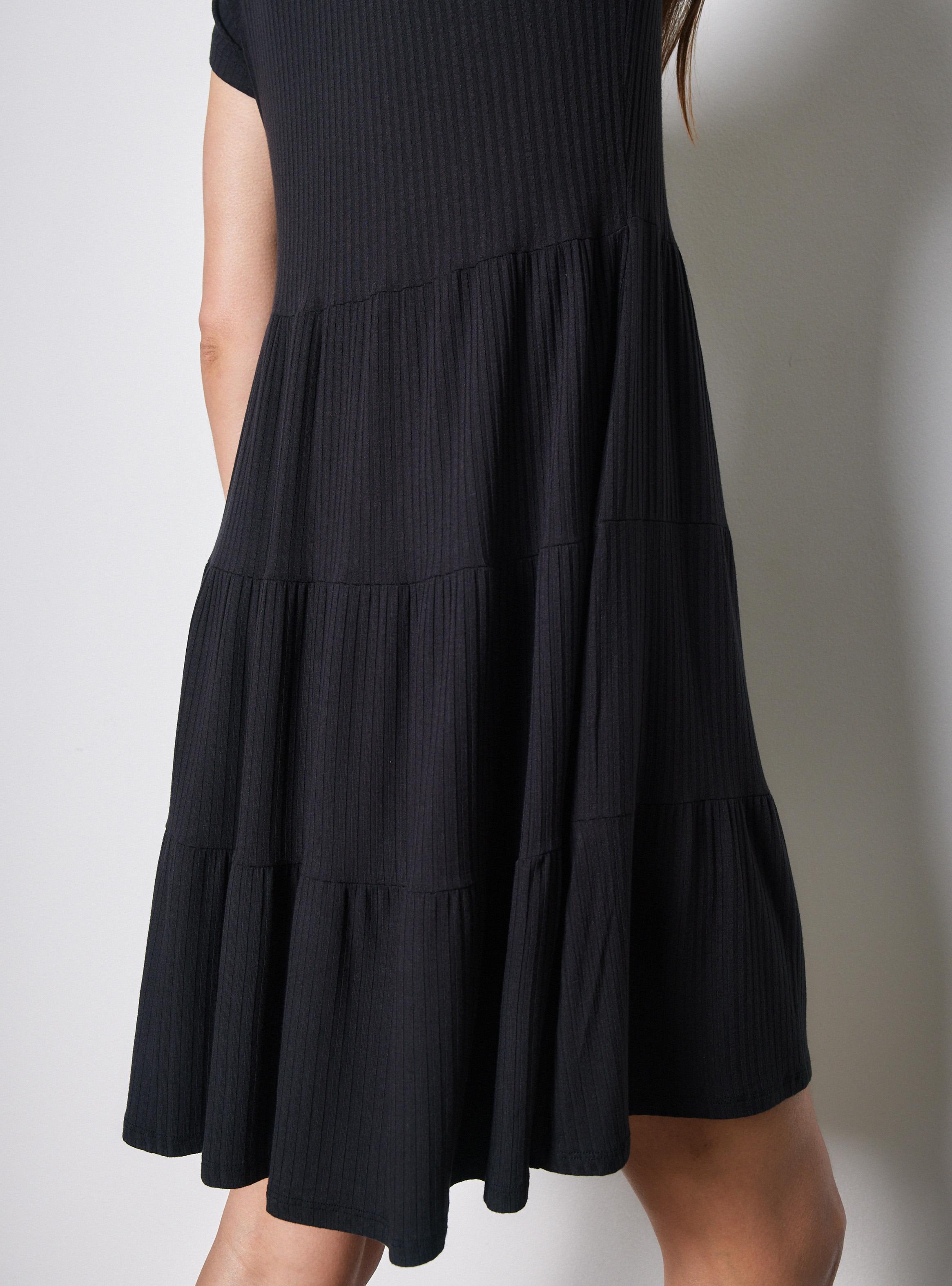 Vestido Manga Corta Escote V con Faldón Fruncido-3