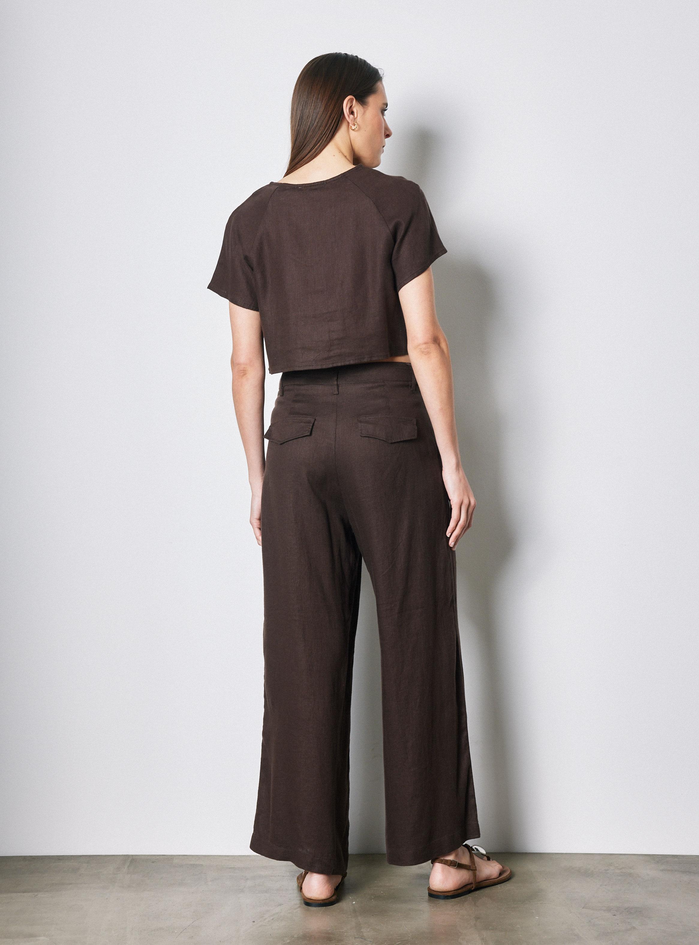 Blusa Lino Manga Corta Escote V con Botones-5