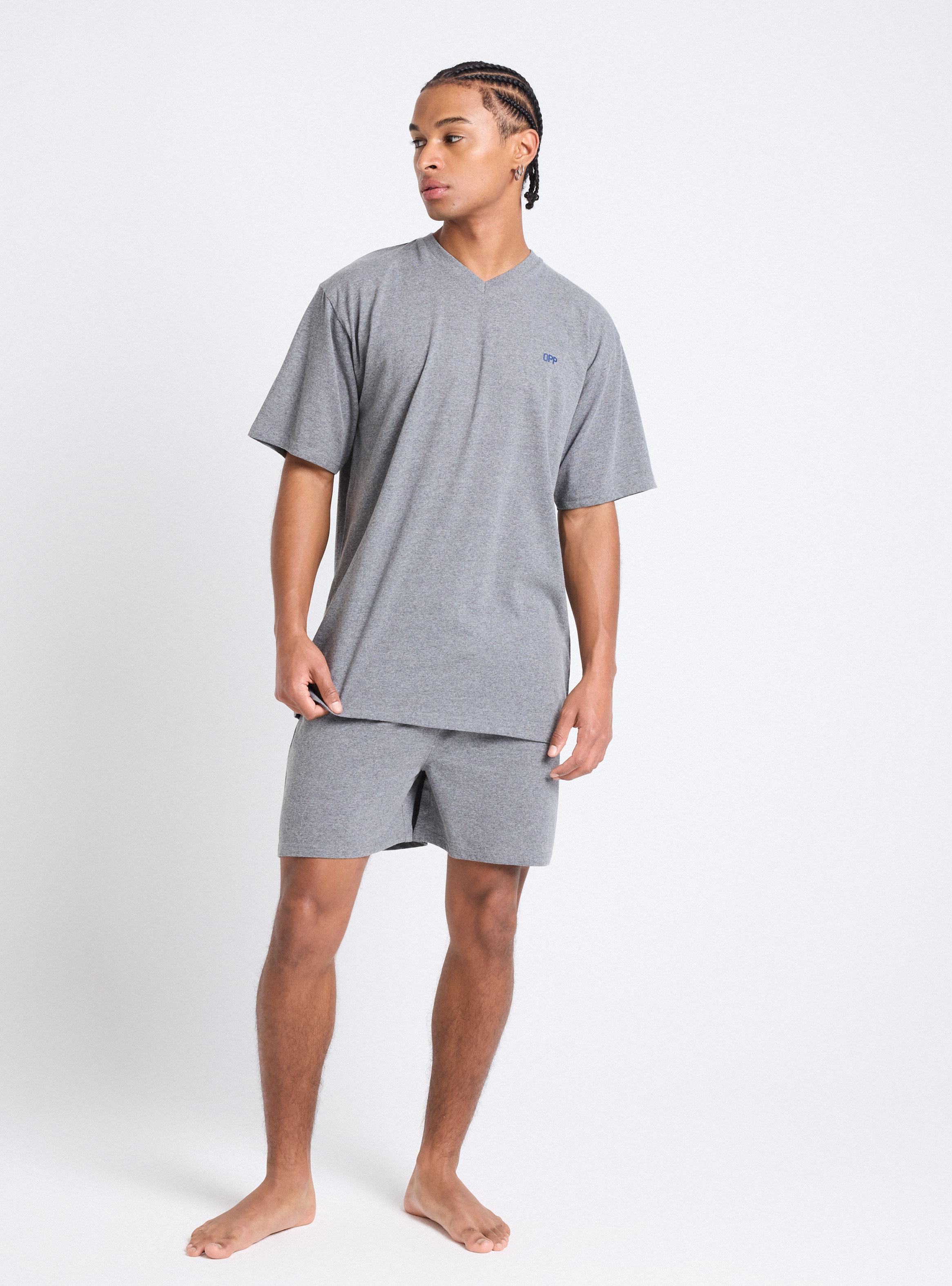 Pijama Corto Basic Cuello En V Algodón-4