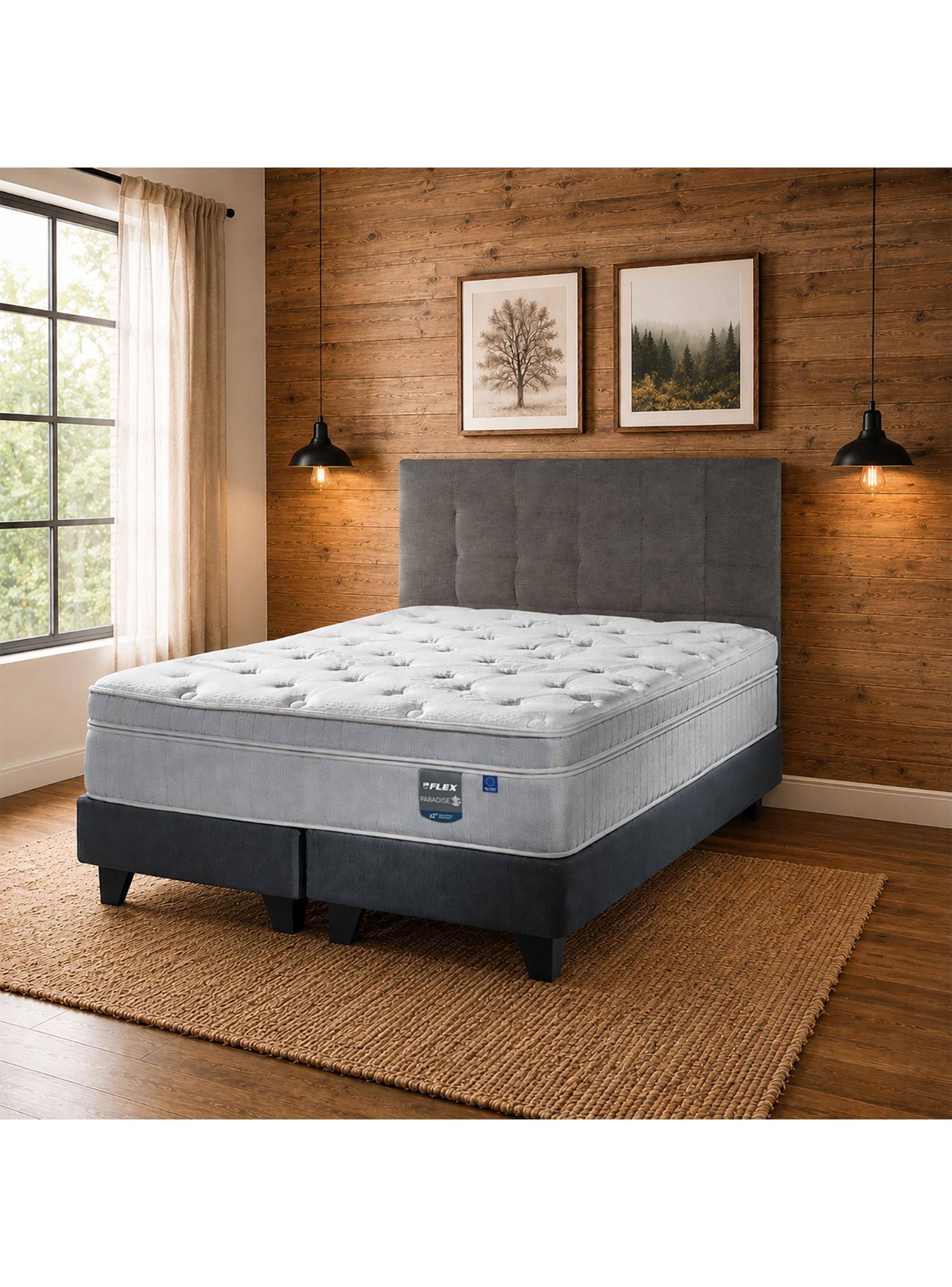 Cama Europea Paradise 2 Plazas Box Base Dividida + Respaldo Design Grafito-5