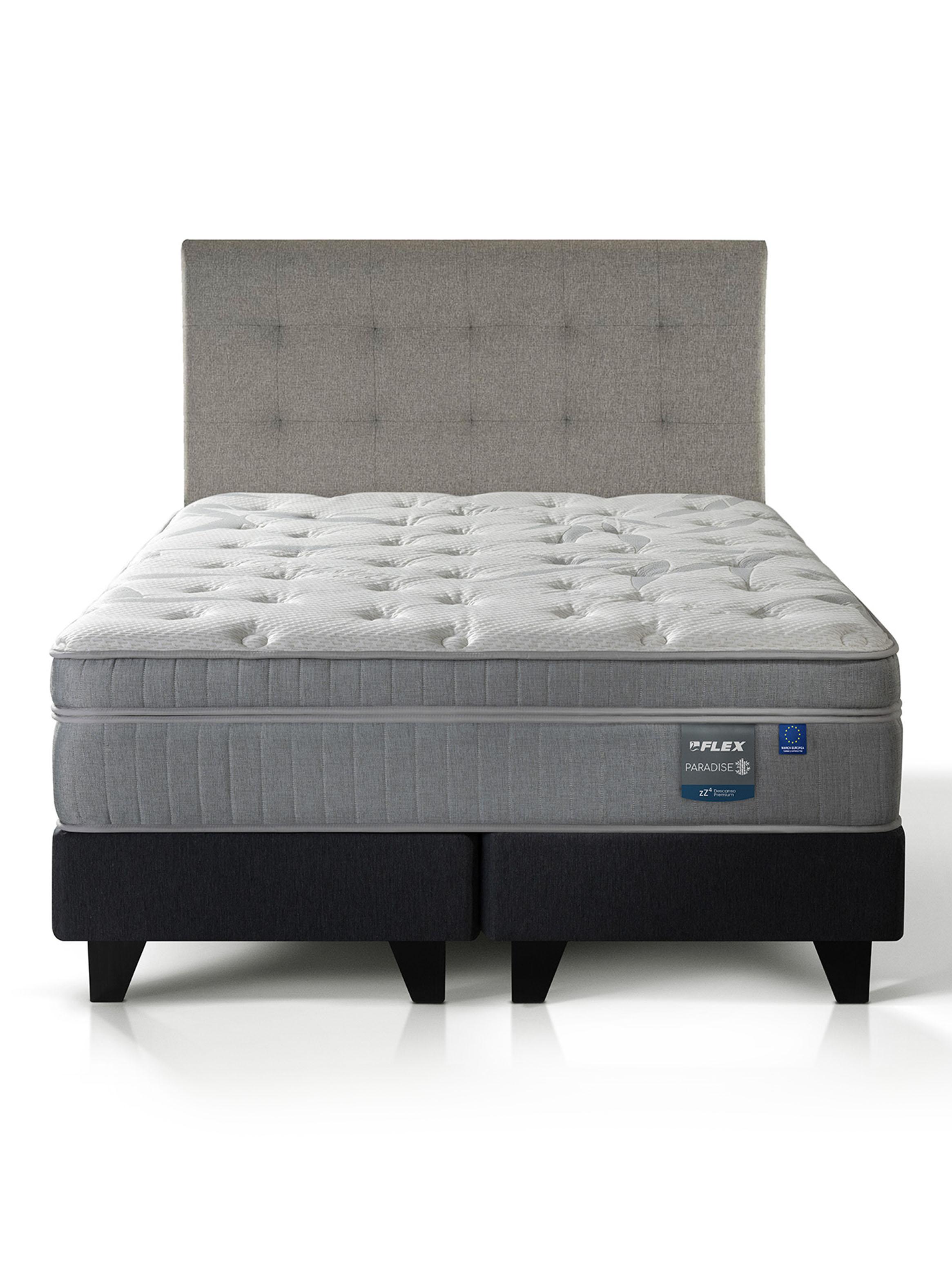 Cama Europea Paradise 2 Plazas Box Base Dividida + Respaldo Design Gris-2