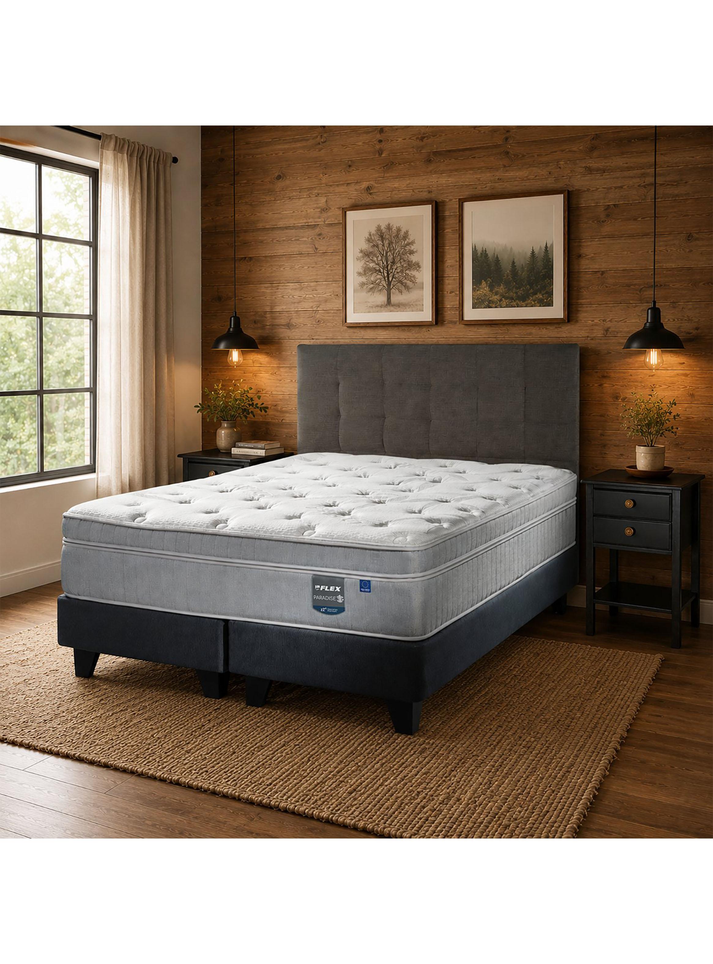 Cama Europea Paradise 2 Plazas Box Base Dividida + Respaldo Design Grafito + 2 Veladores Rover-5