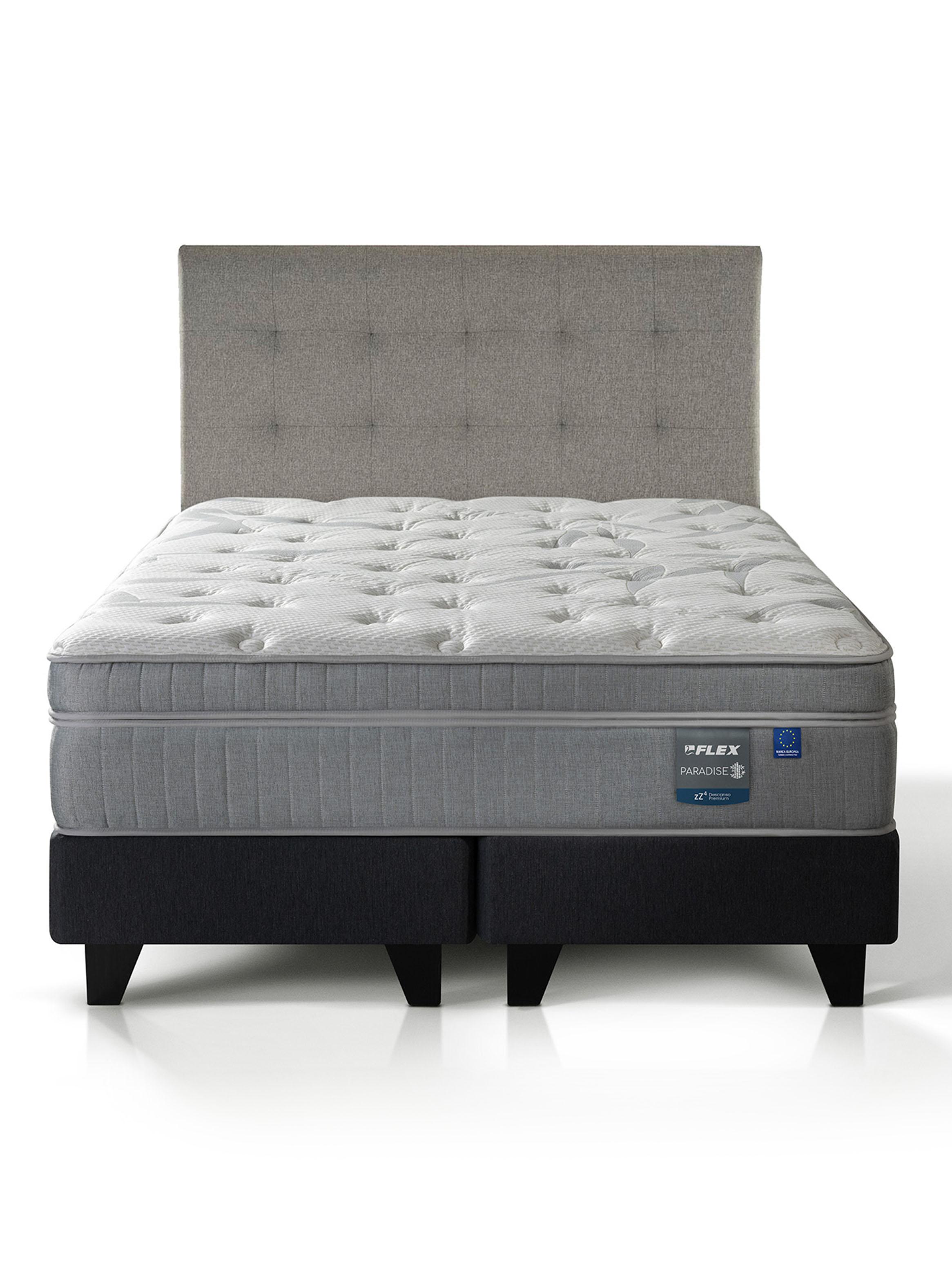 Cama Europea Paradise King + Respaldo Design Gris-2
