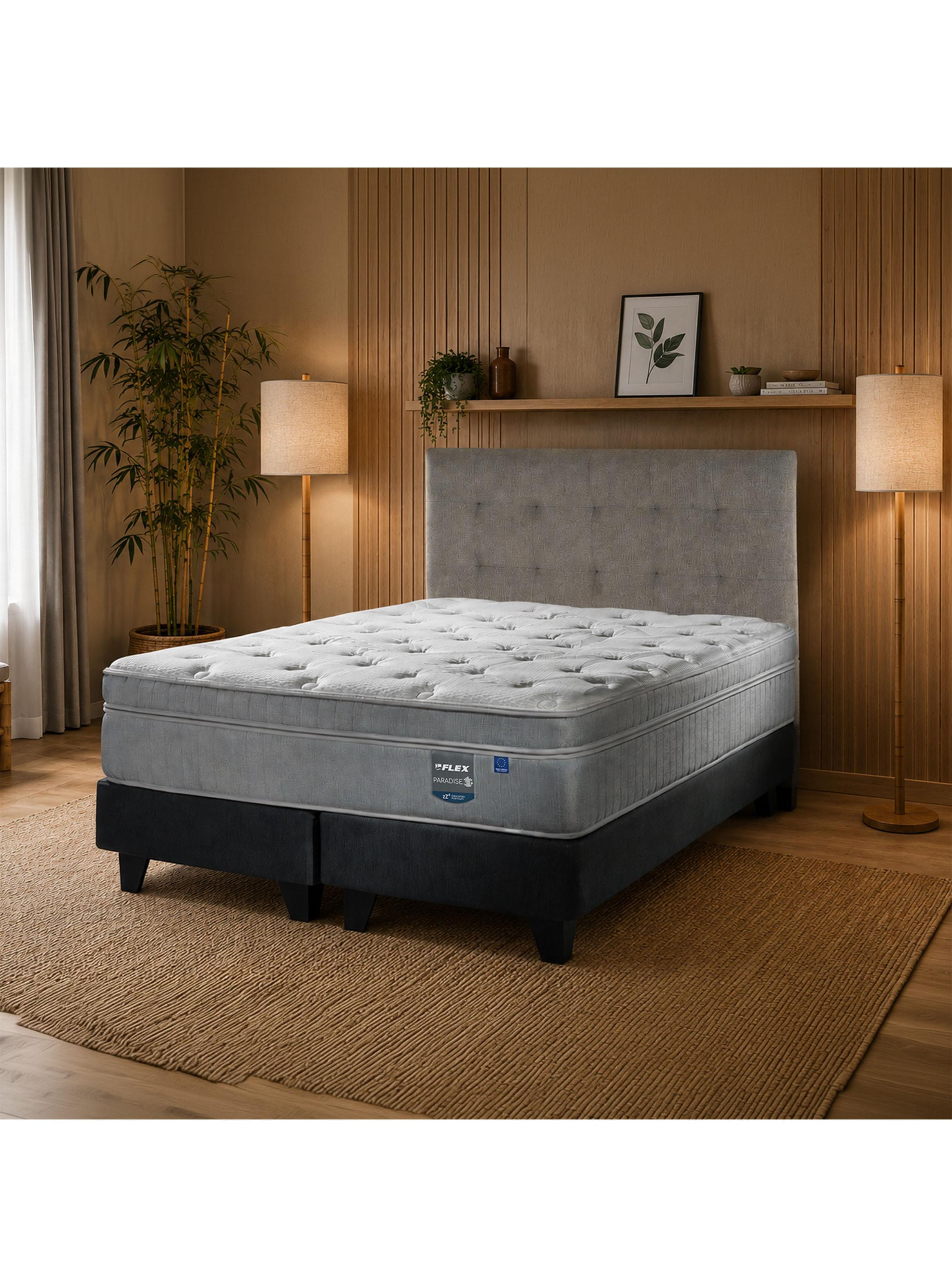 Cama Europea Paradise King + Respaldo Design Gris-5
