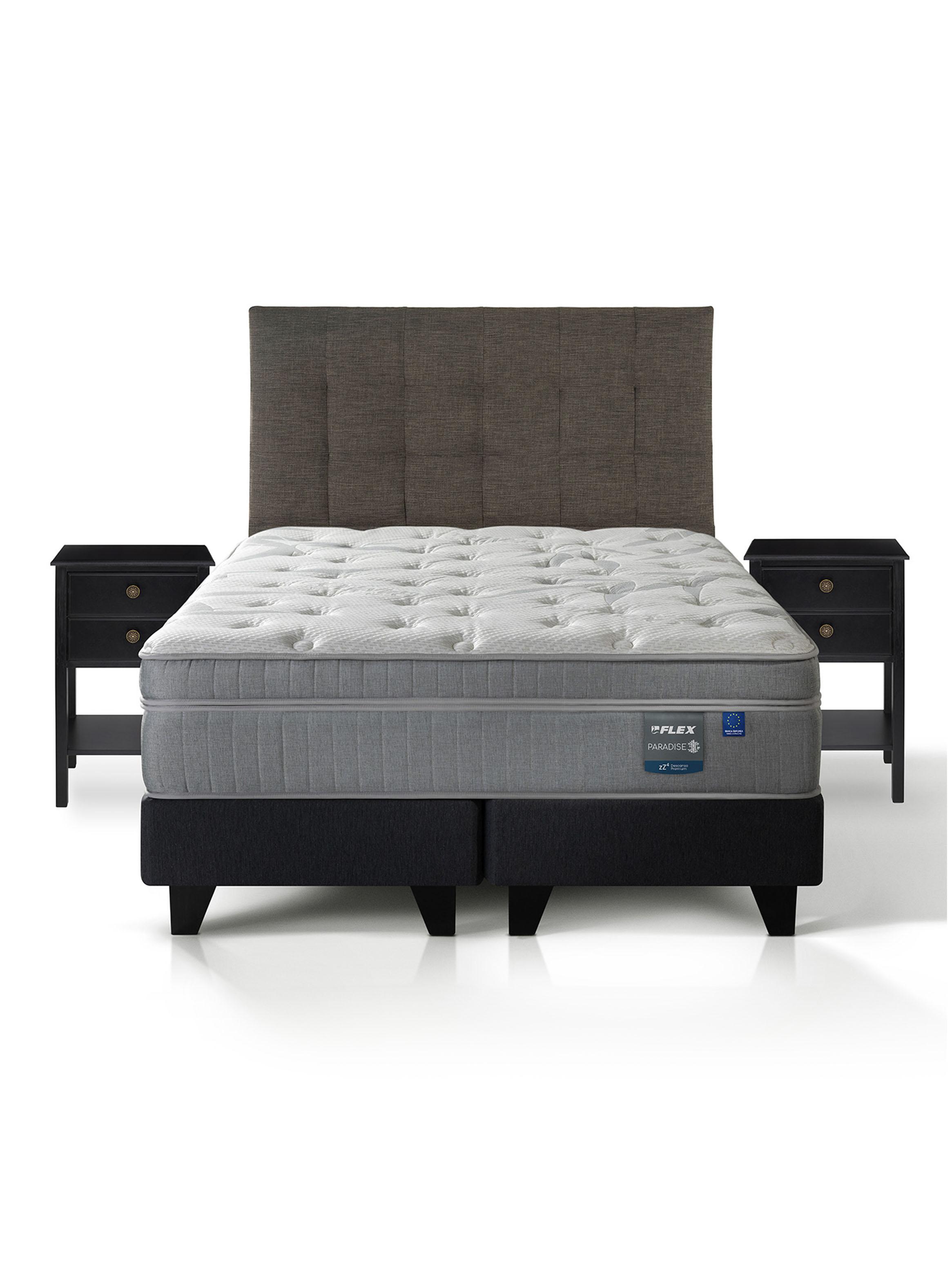 Cama Europea Paradise King + Respaldo Design Grafito + 2 Veladores Rover-2