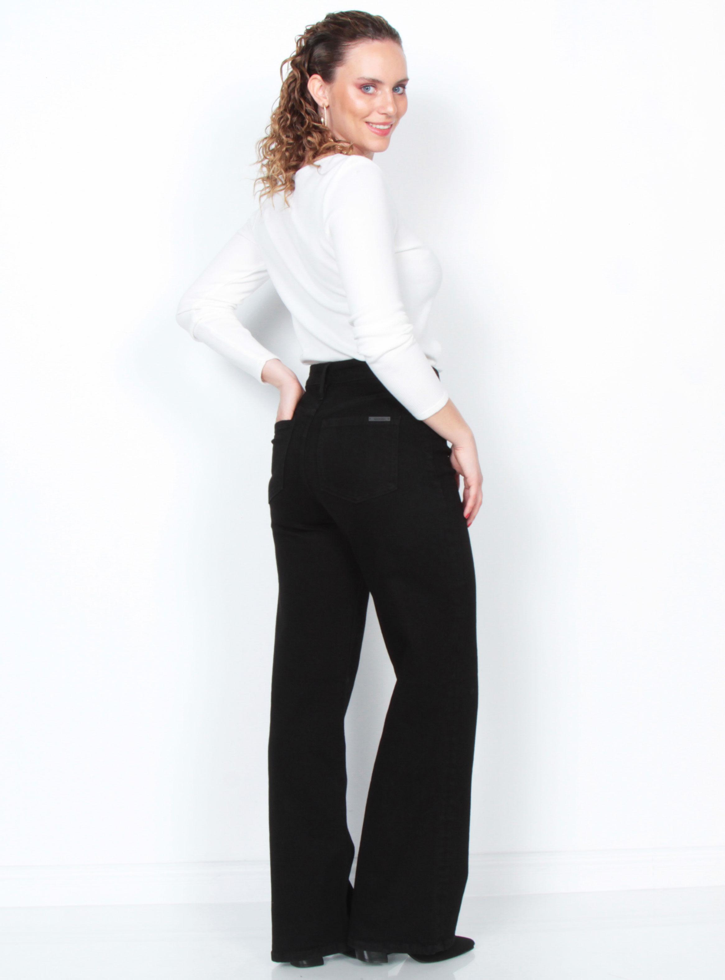 Jeans Corte Wide Leg con Tiro Alto Pretina -4