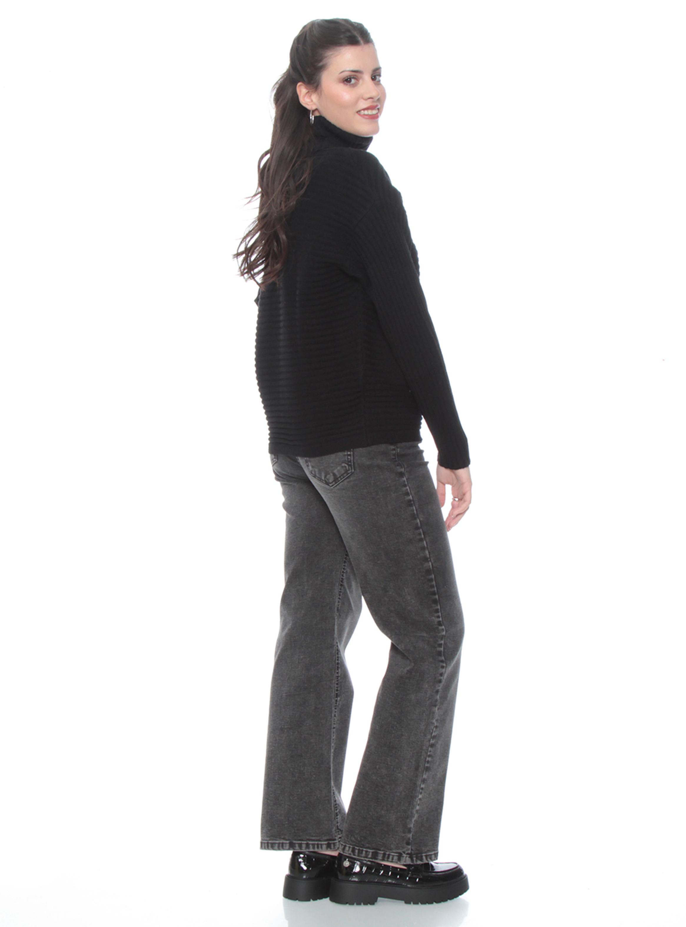 Sweater Manga Sólido con Cuello Alto-4