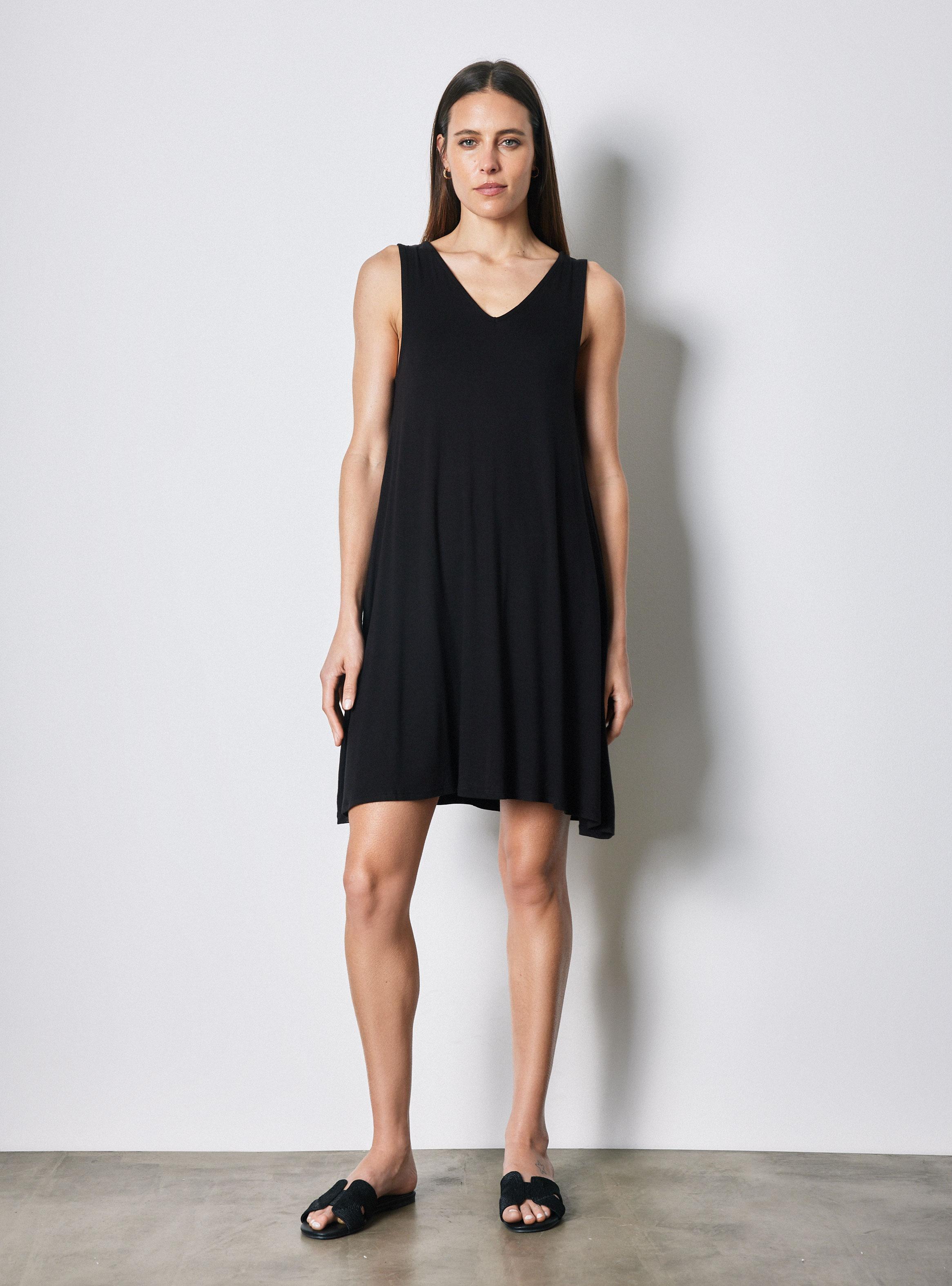 Vestido sin Manga Elasticada Tirante Ancho-4