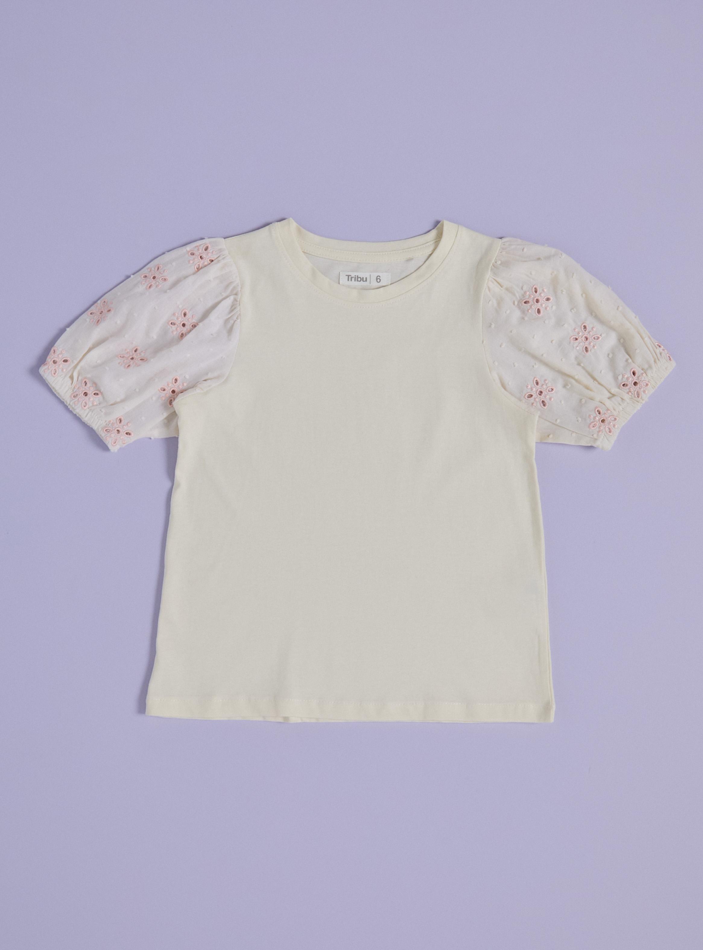 Polera Bordado Color en Mangas Niña-0