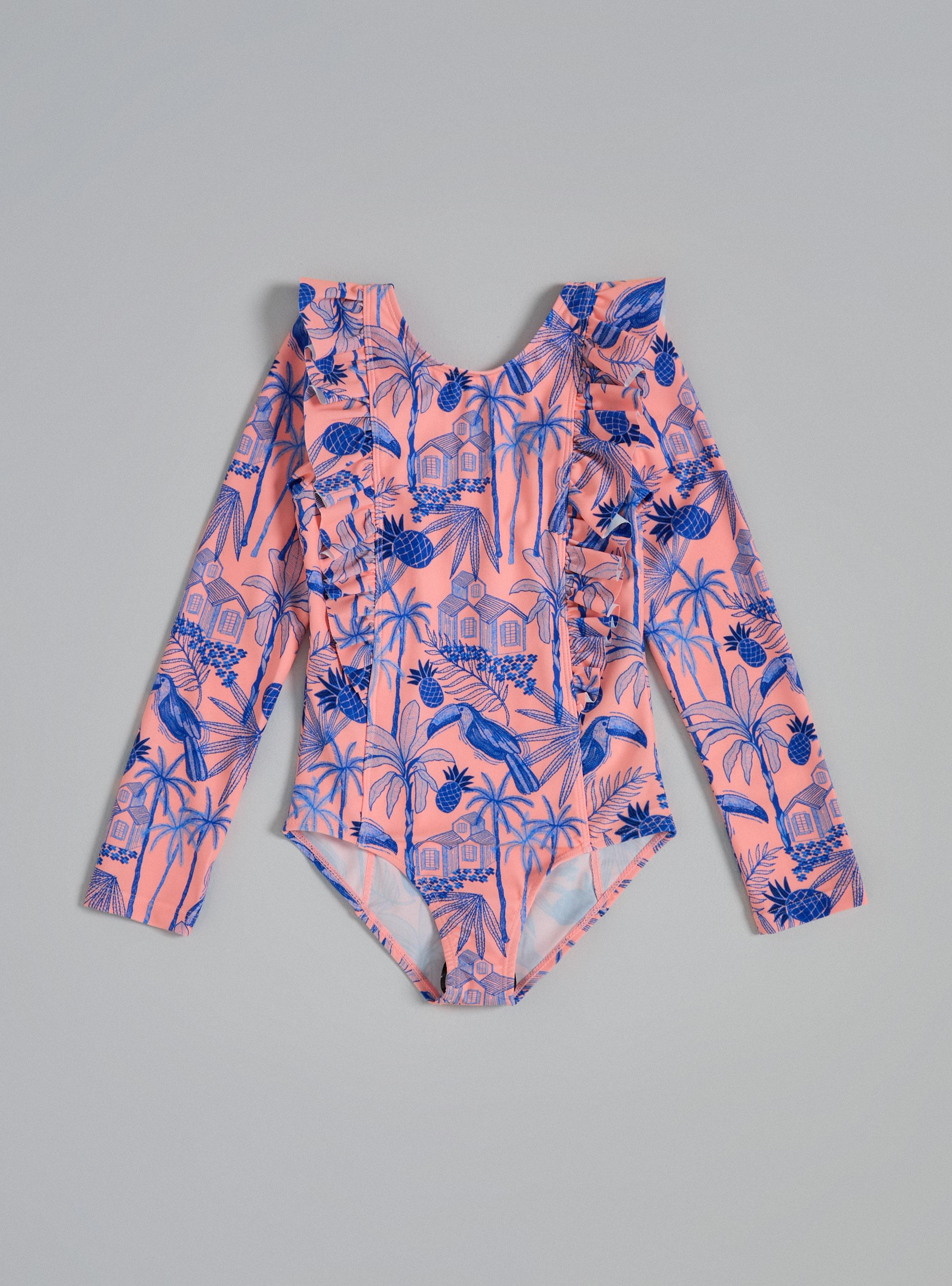 Traje de Baño Manga Larga Estampado Tropical-2