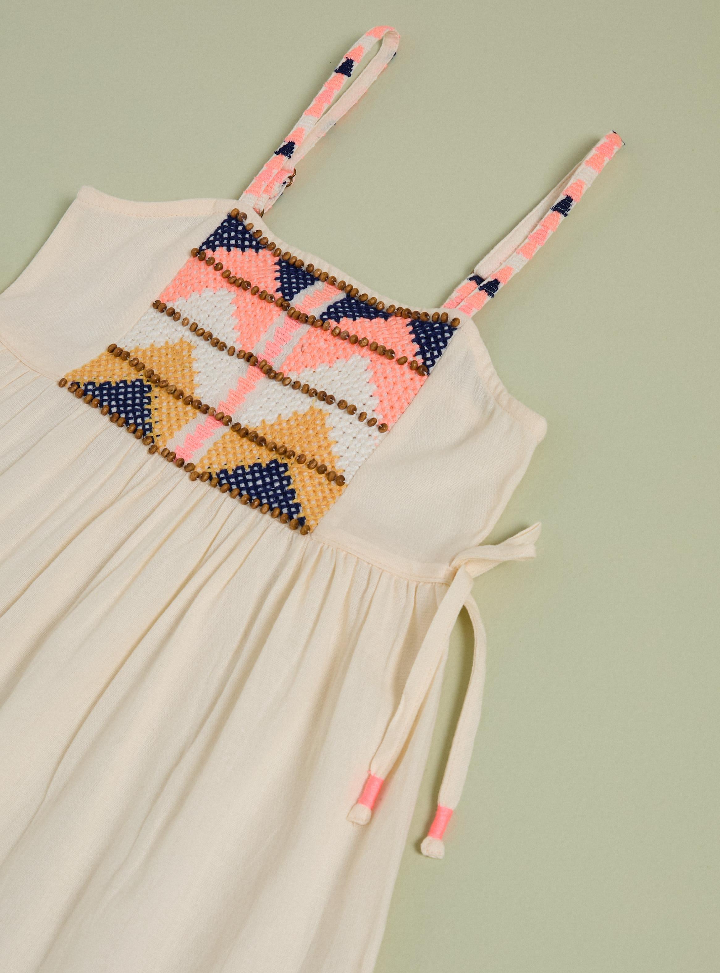 Vestido India Panal de Abeja y Bordados Flúor-2