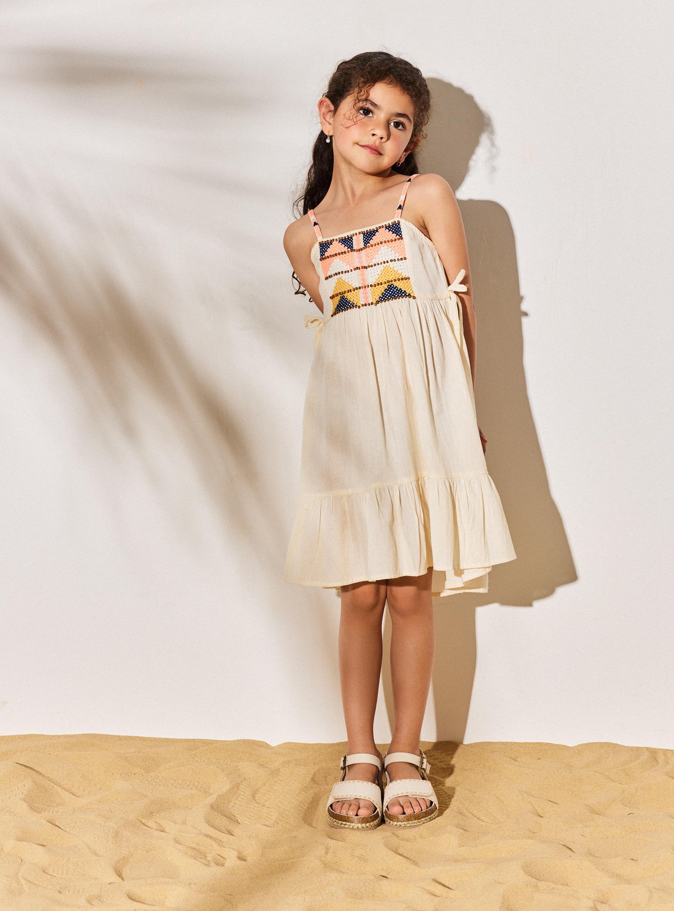 Vestido India Panal de Abeja y Bordados Flúor-4