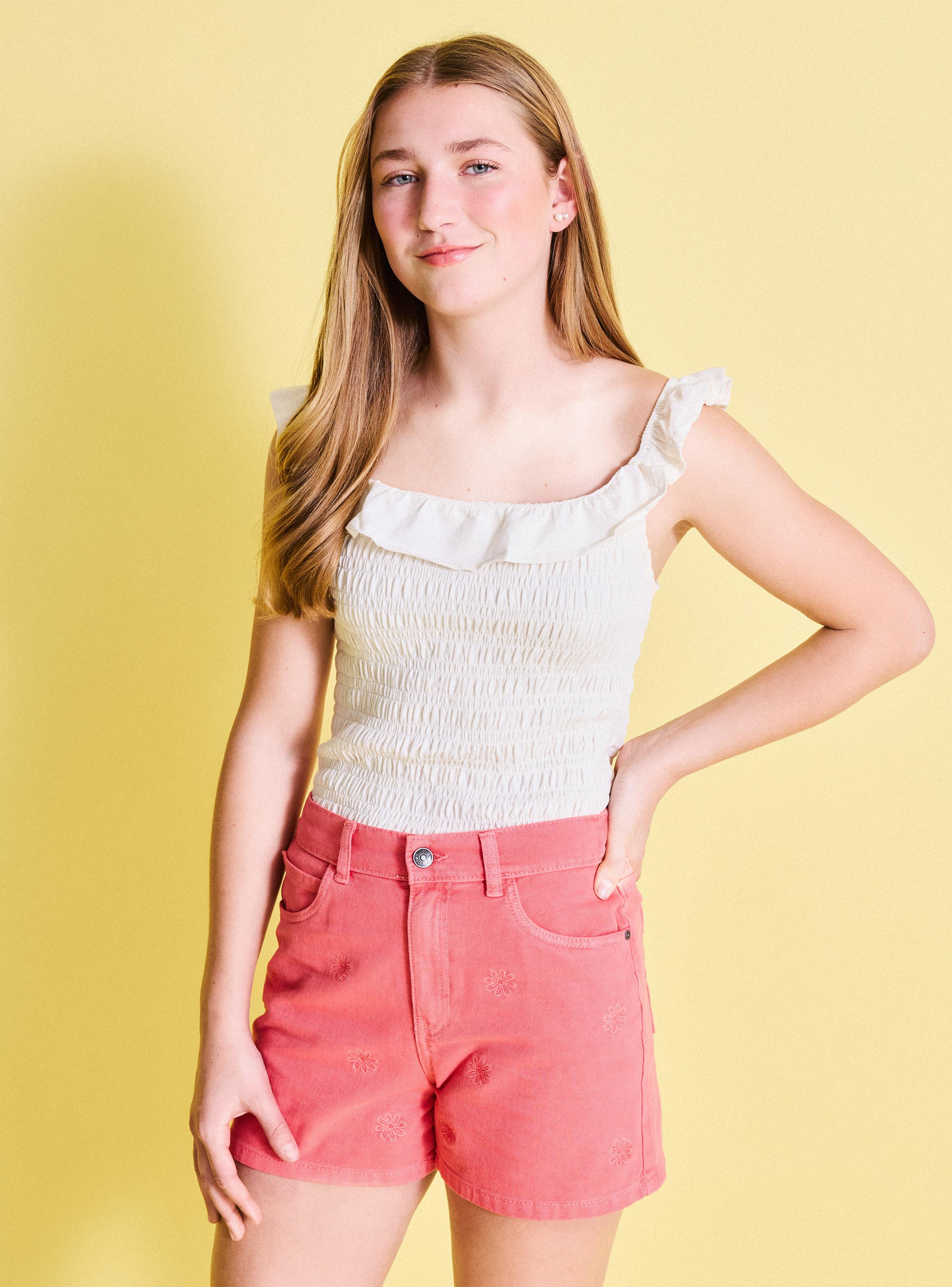 Polera Panal Elasticado y Cuello con Vuelos-3