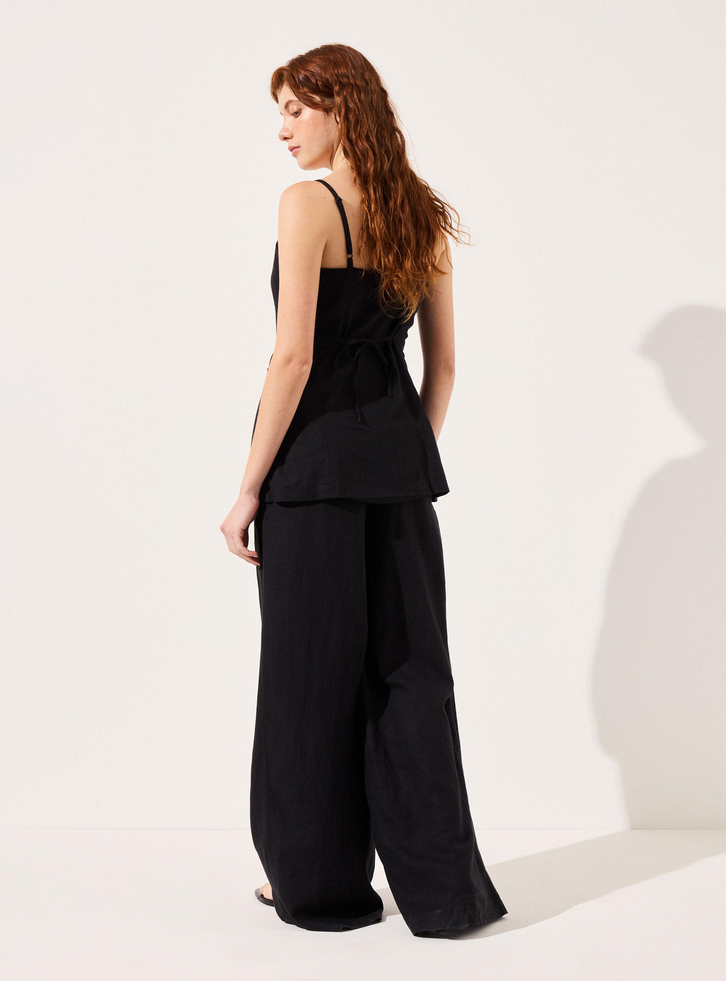 Pantalón Traje Pierna Ancha con Pinzas y Cintura Alta-5