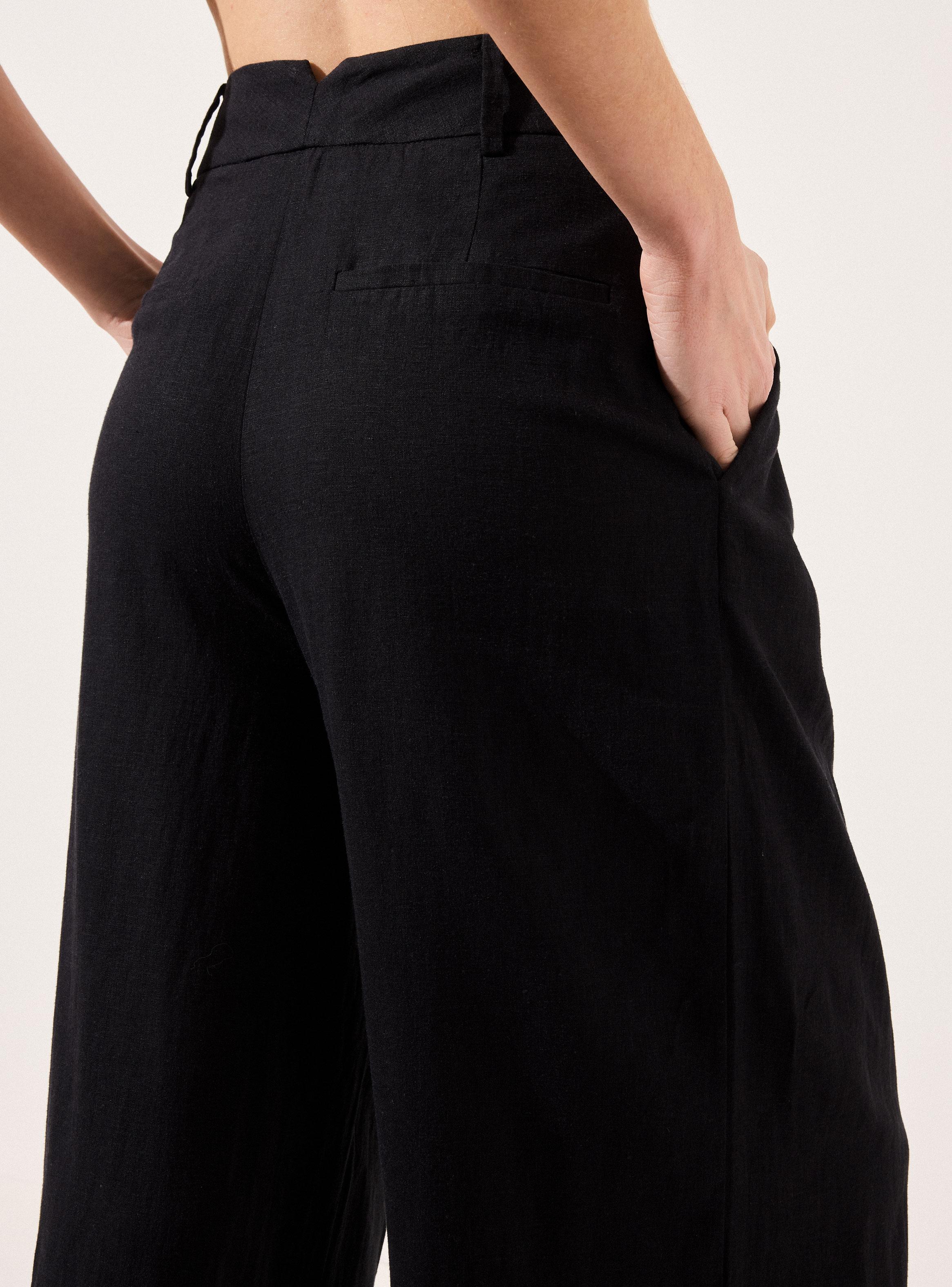 Pantalón Traje Pierna Ancha con Pinzas y Cintura Alta-3