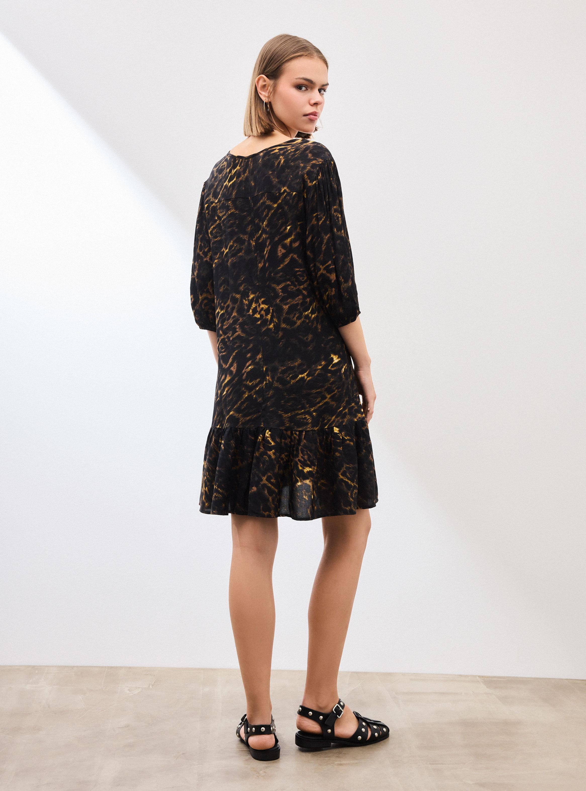 Vestido Fluido con Vuelo y Manga Abullonada Tres Cuartos-5