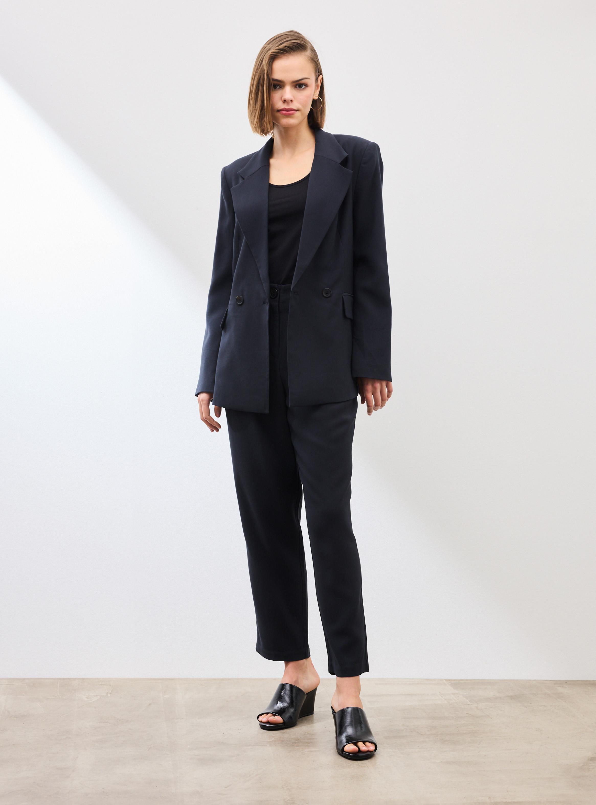 Blazer Traje Cierre Cruzado con Botón Tela Modal Suave-4