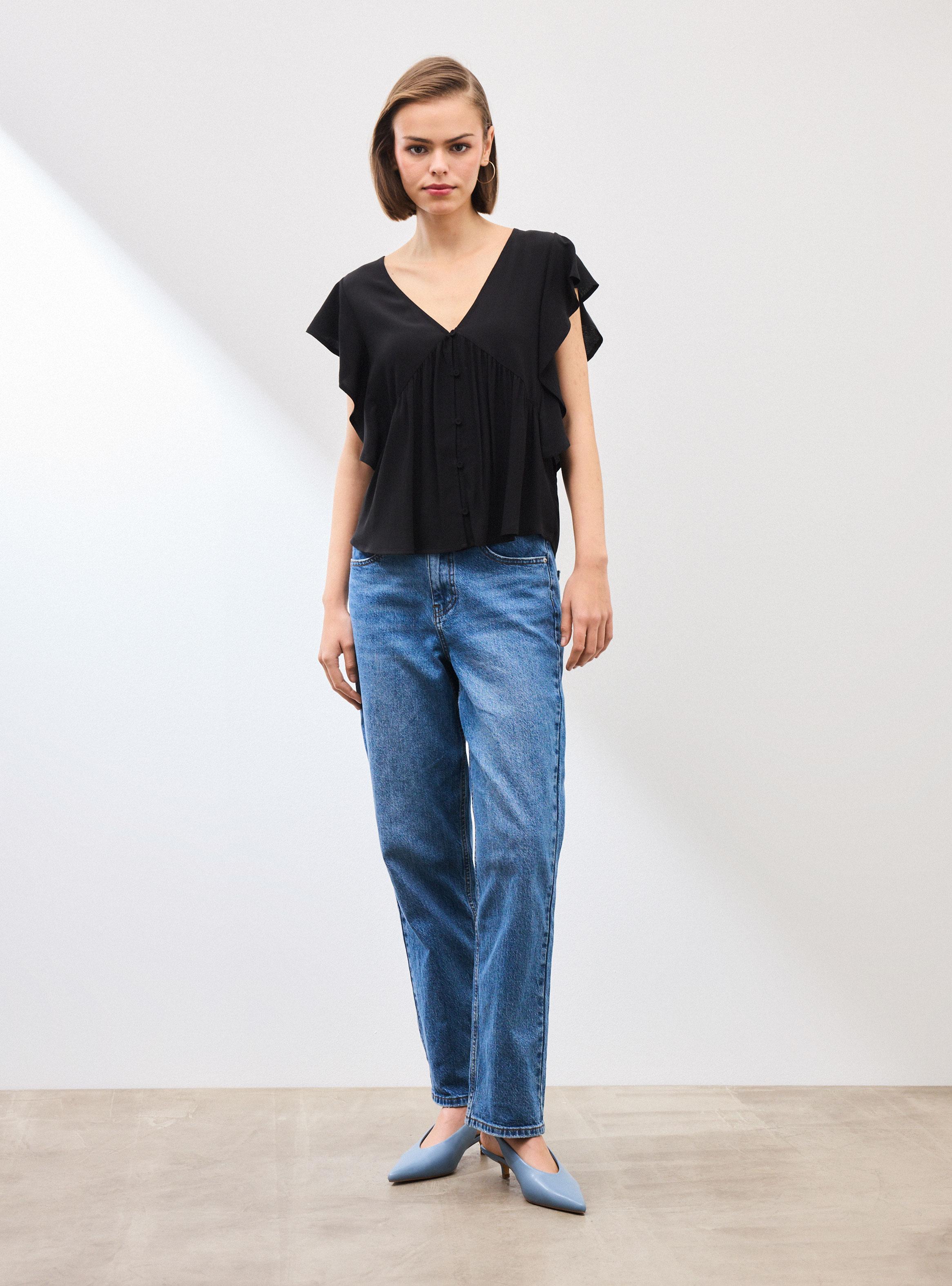 Blusa Fluida Escote V Mangas Vuelo-4