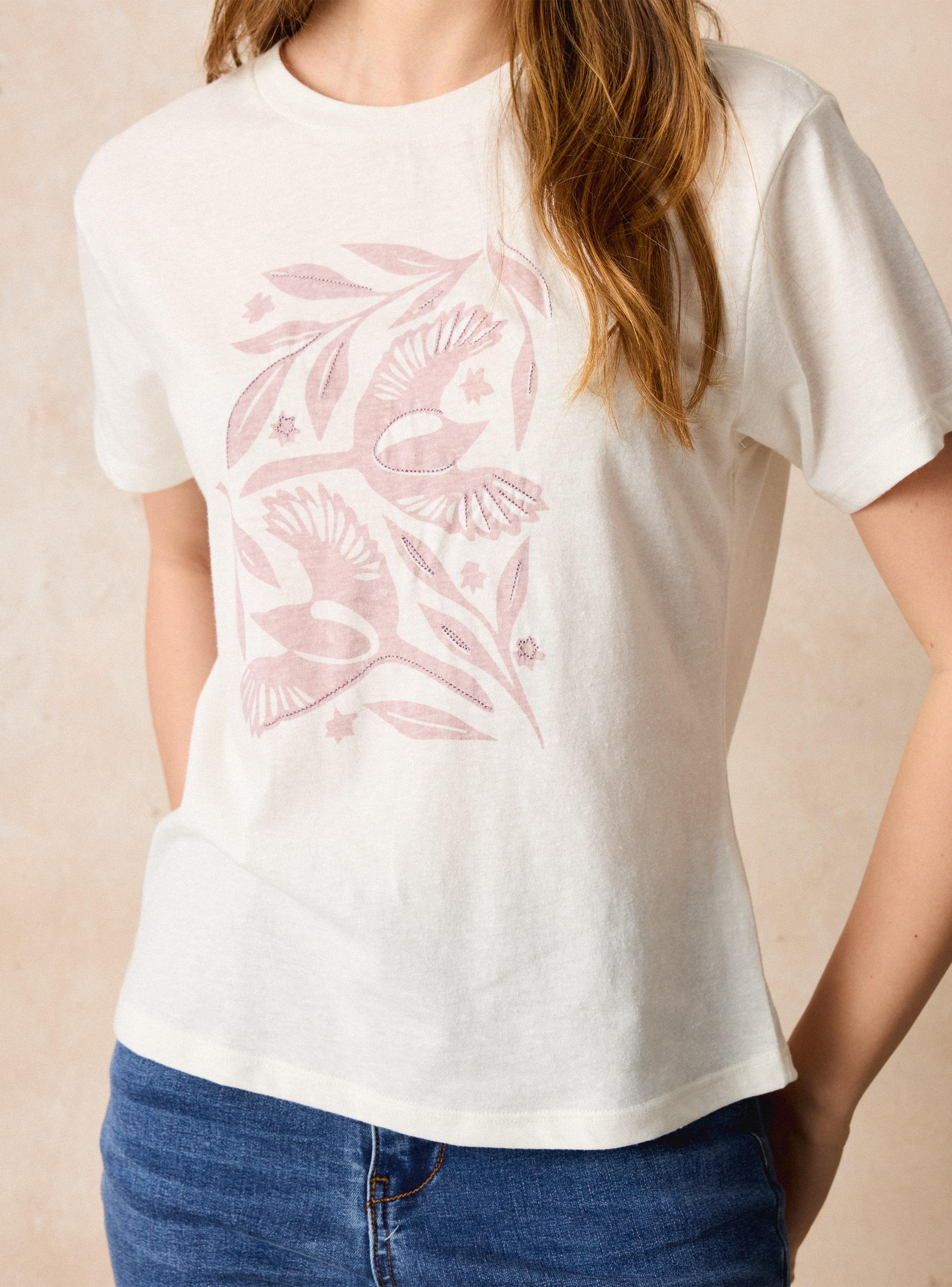 Polera de Tela Jaspeada con Estampado Bordado-3