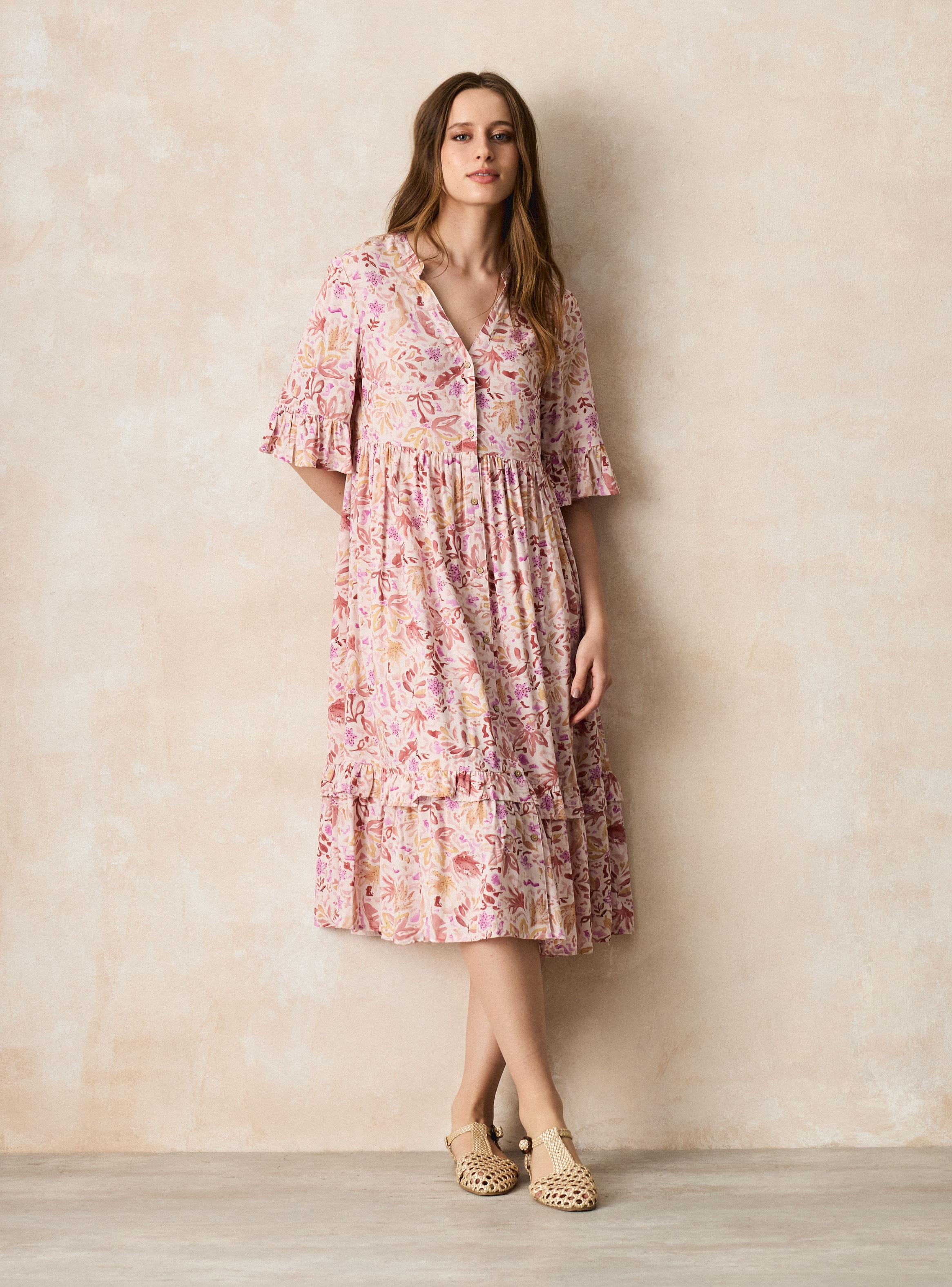 Vestido Estampado con Detalles Melalizados Vuelo Inferior-4
