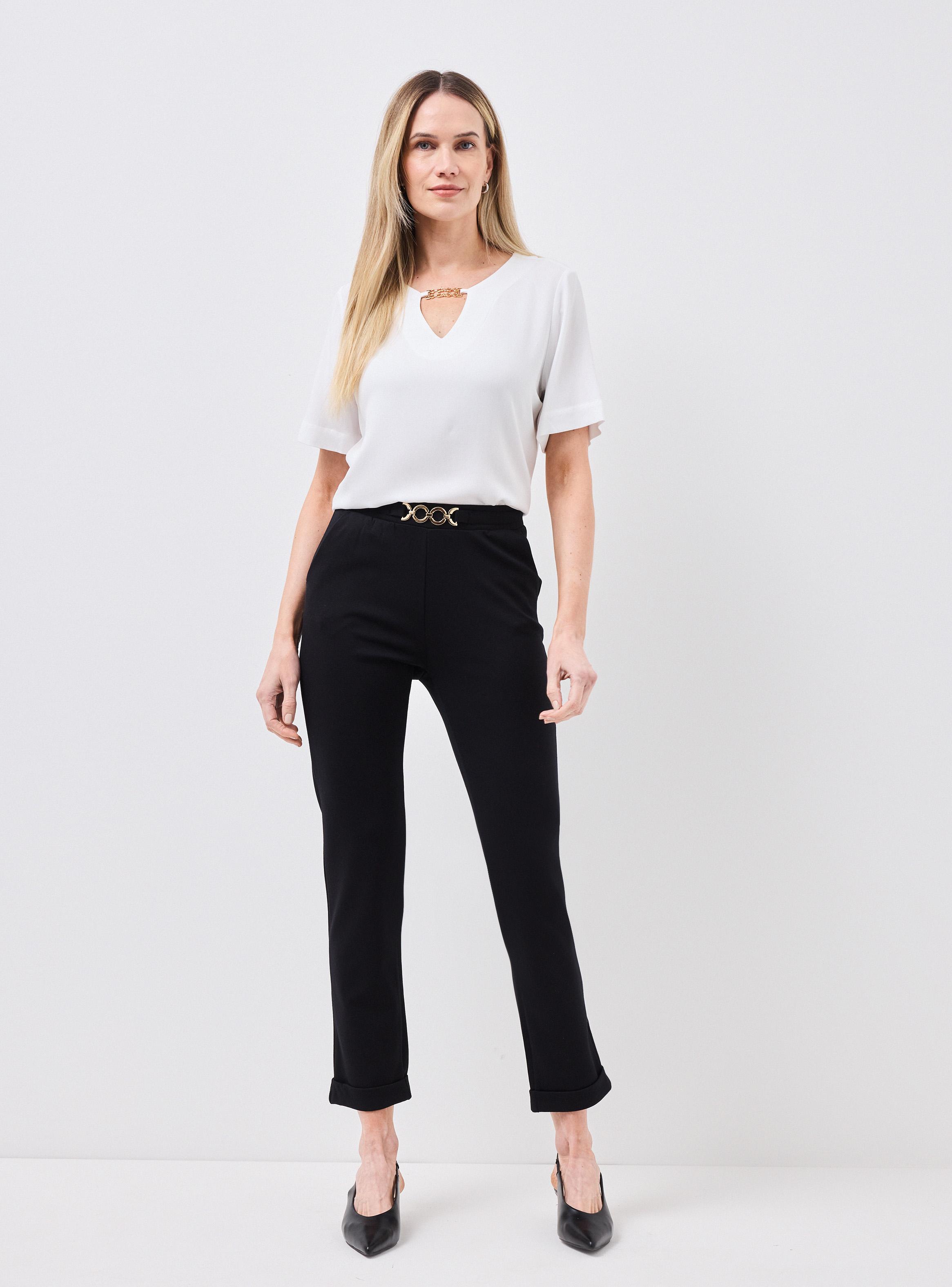 Pantalón de Punto con Hebilla Decorativa en Pretina-4