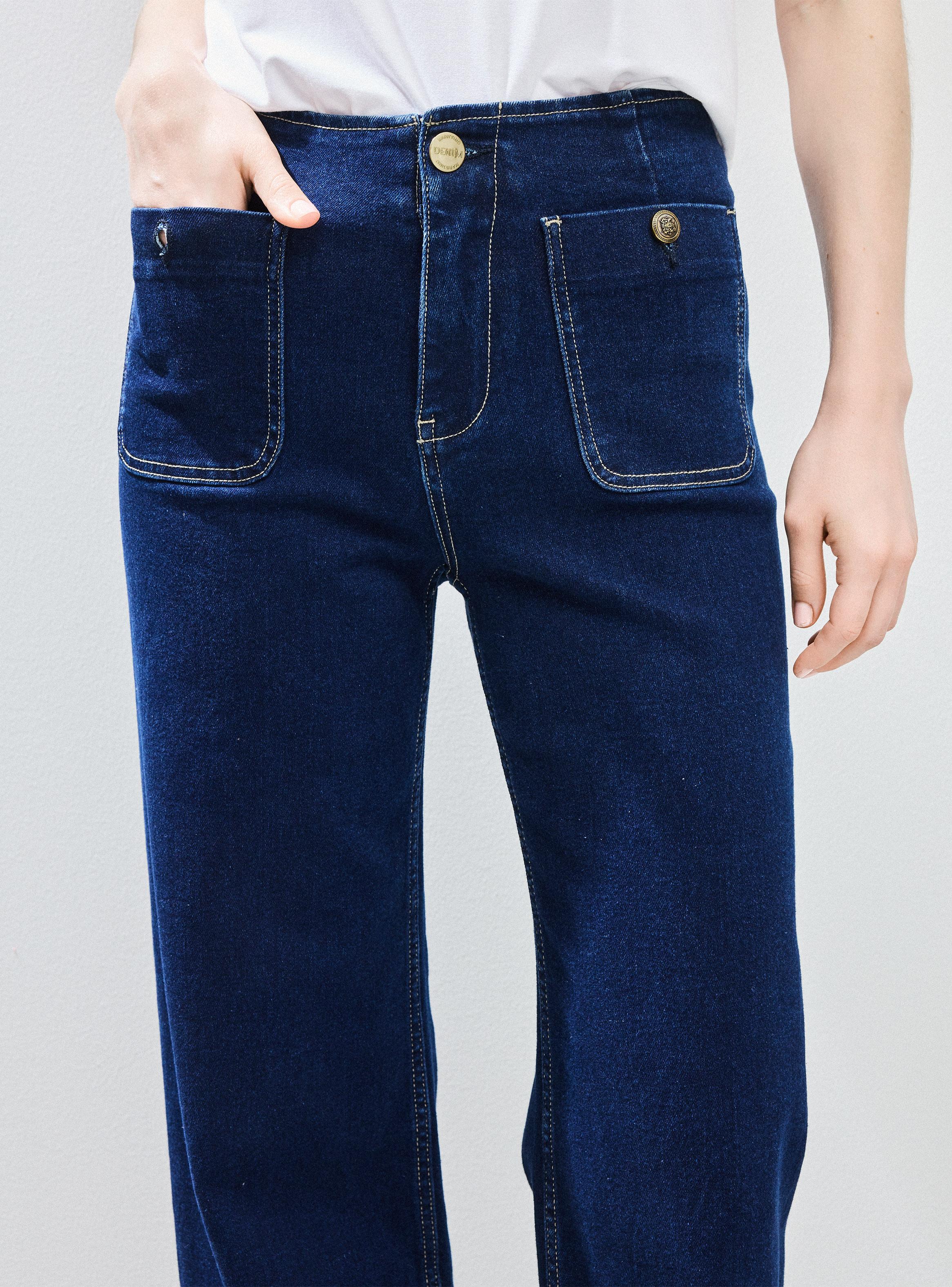 Jeans Cintura Interna y Bolsillos Frontales con Botón-2