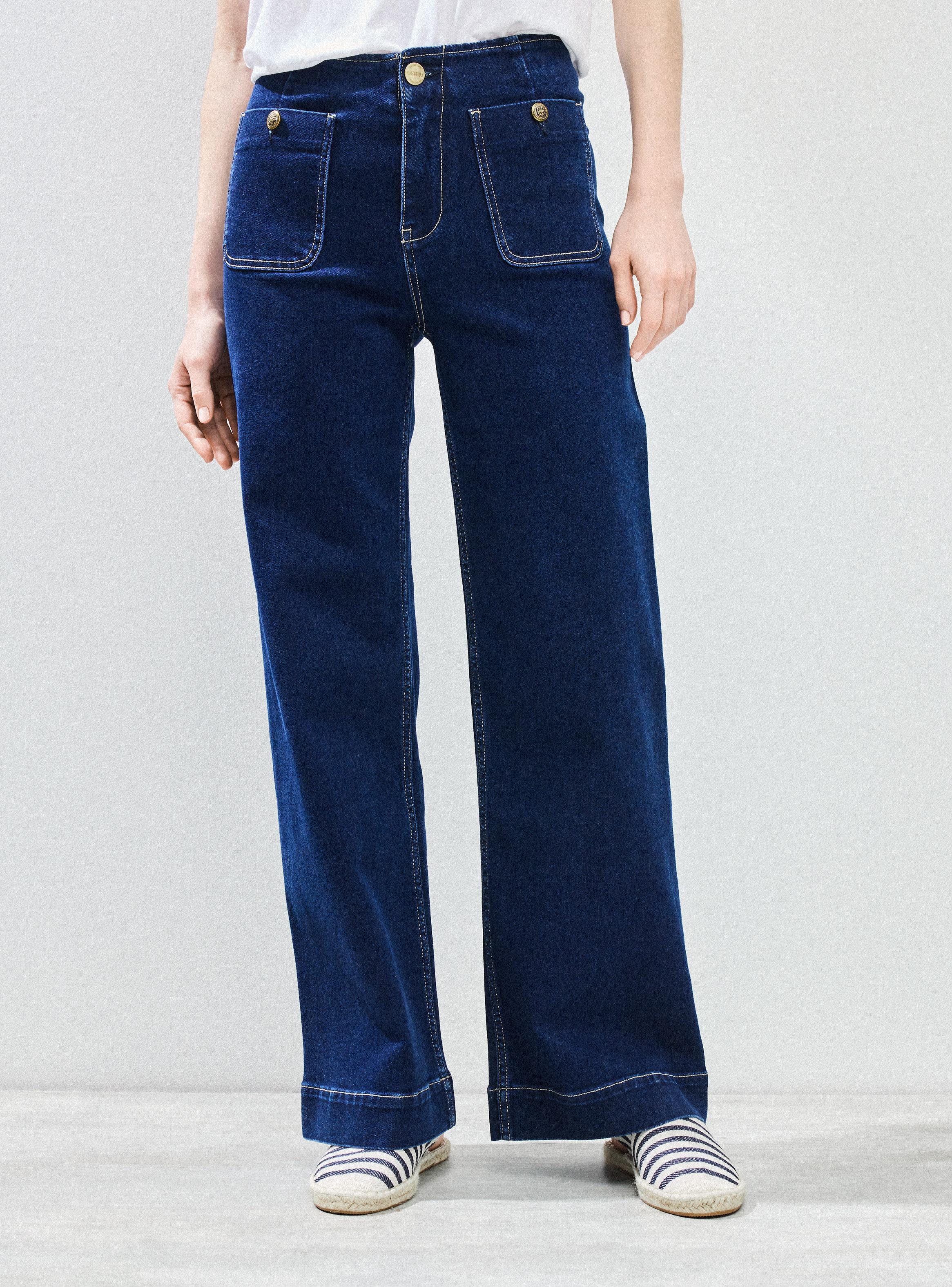 Jeans Cintura Interna y Bolsillos Frontales con Botón-0