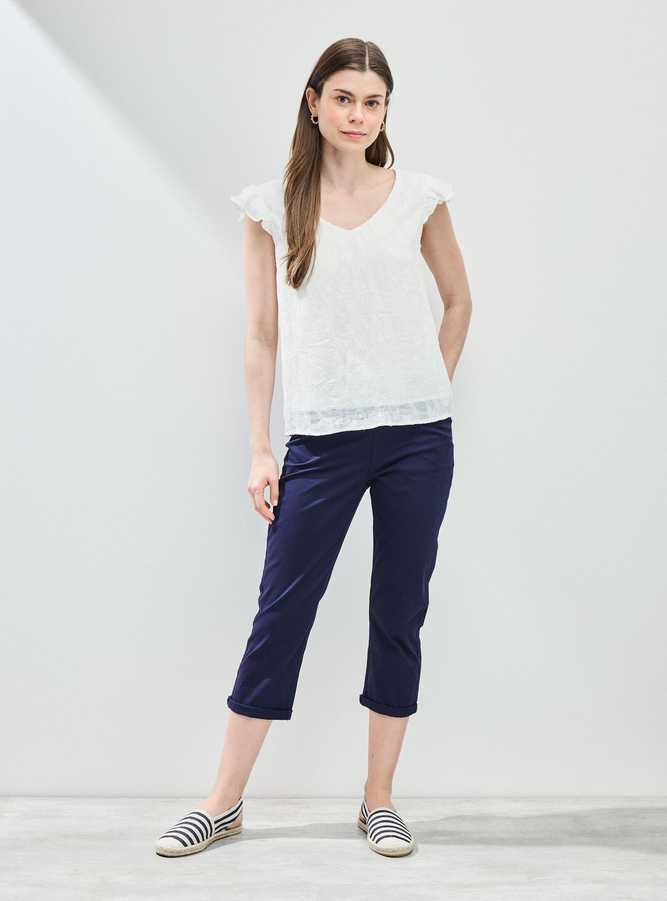 Blusa Mezcla de Telas y Delantero con Textura de Flores-4