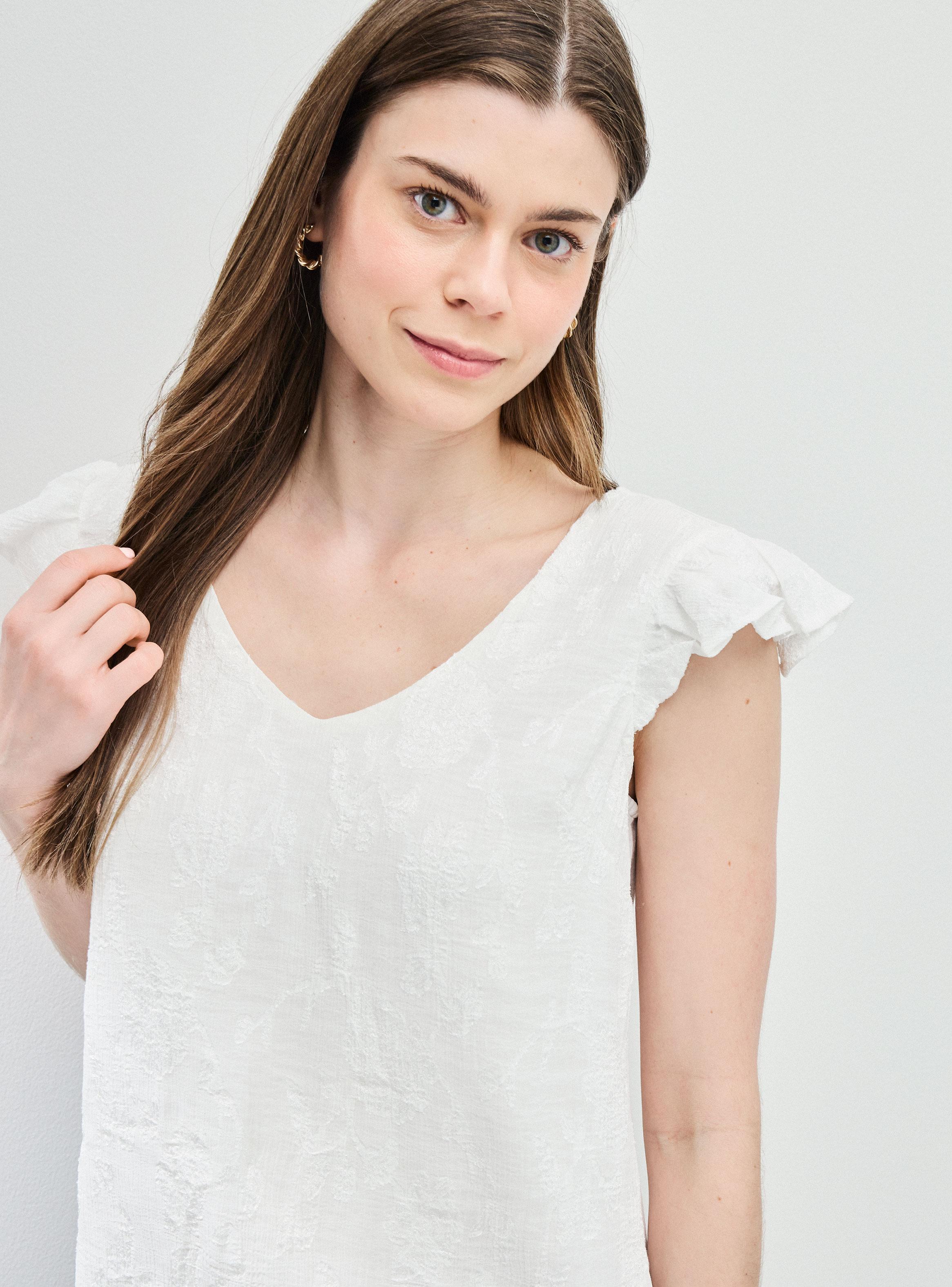 Blusa Mezcla de Telas y Delantero con Textura de Flores-2