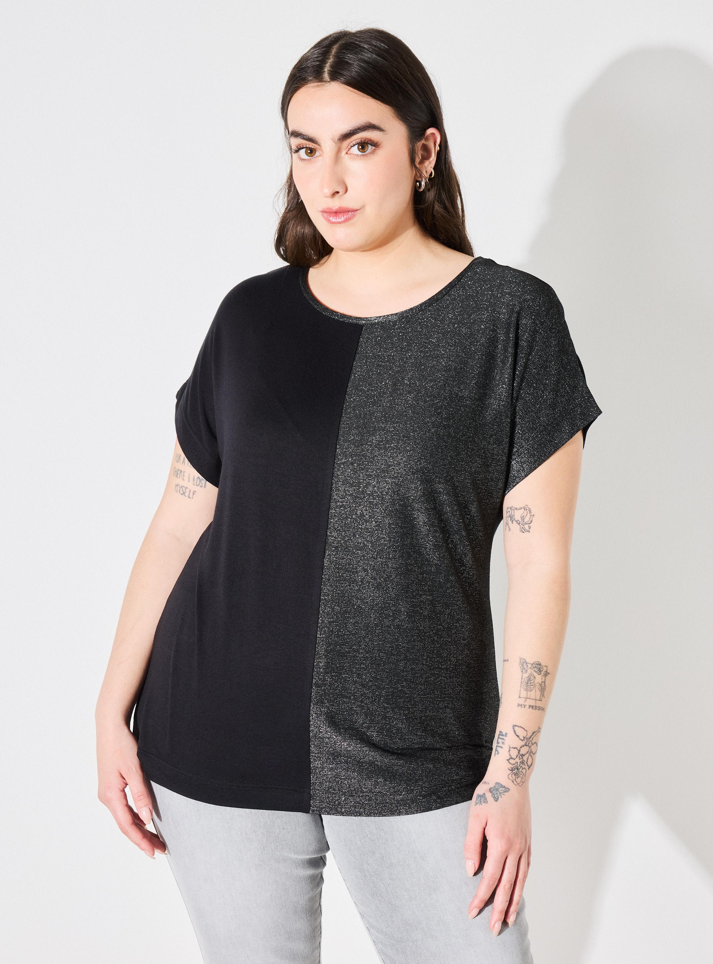 Polera Hombro Caído Mix Telas-0