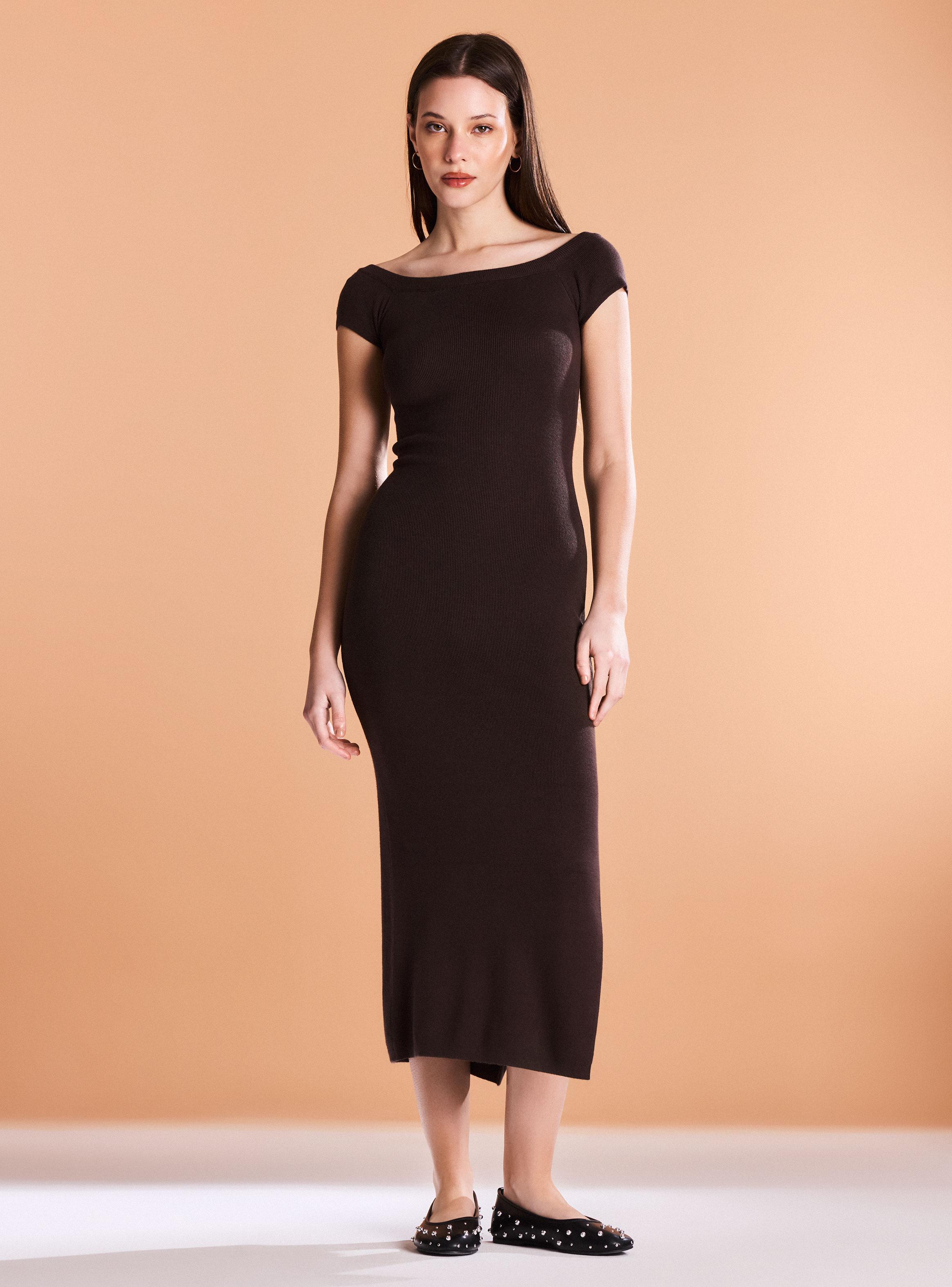Vestido Largo Tejido Cuello Bardot-4