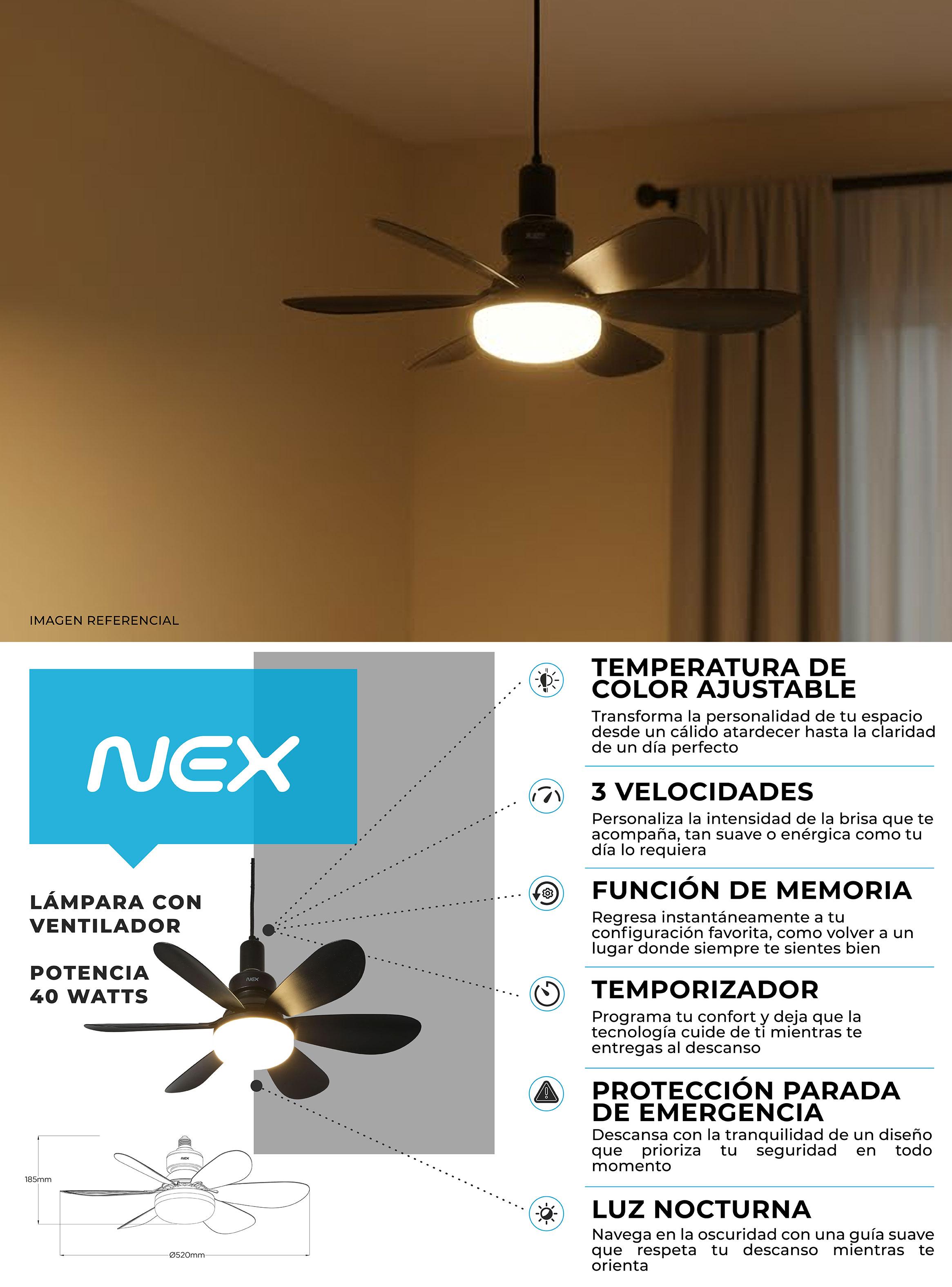 Ventilador de Techo con Lámpara 40w FAMP26190blk Negro-8