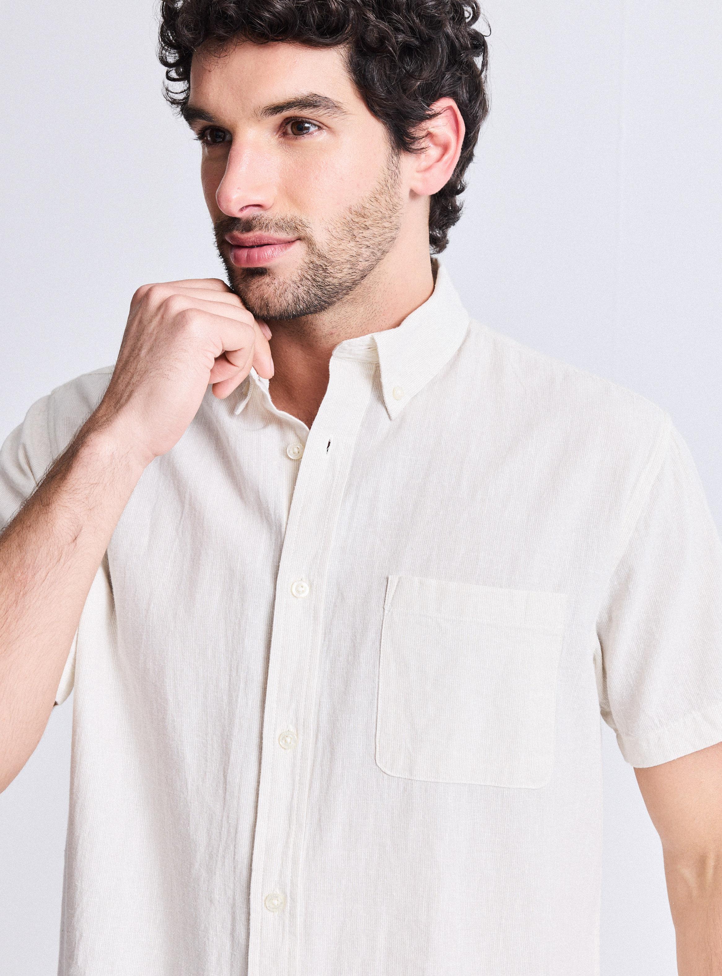 Camisa Manga Corta Rayas Lino Algodón-2
