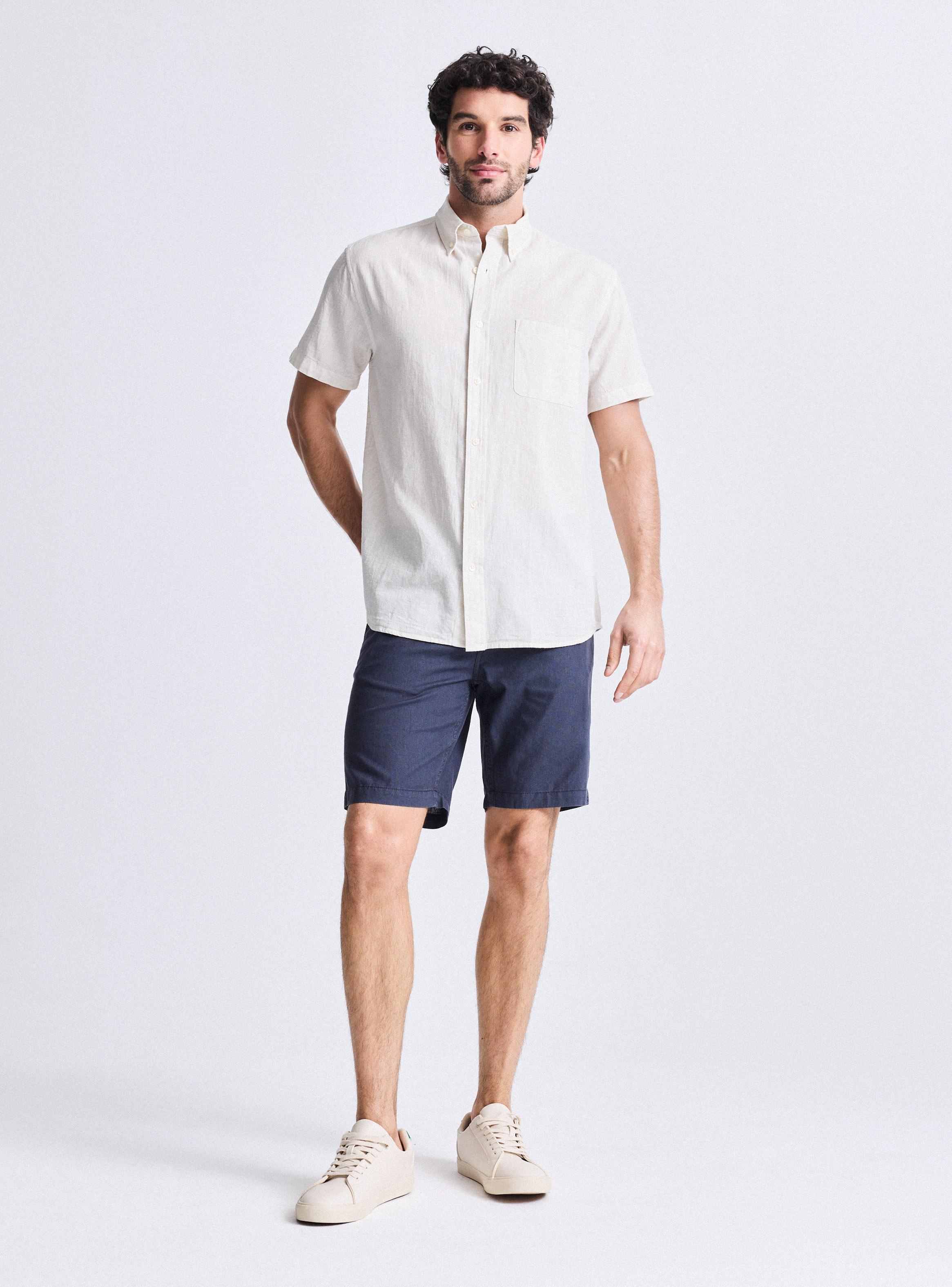 Camisa Manga Corta Rayas Lino Algodón-4