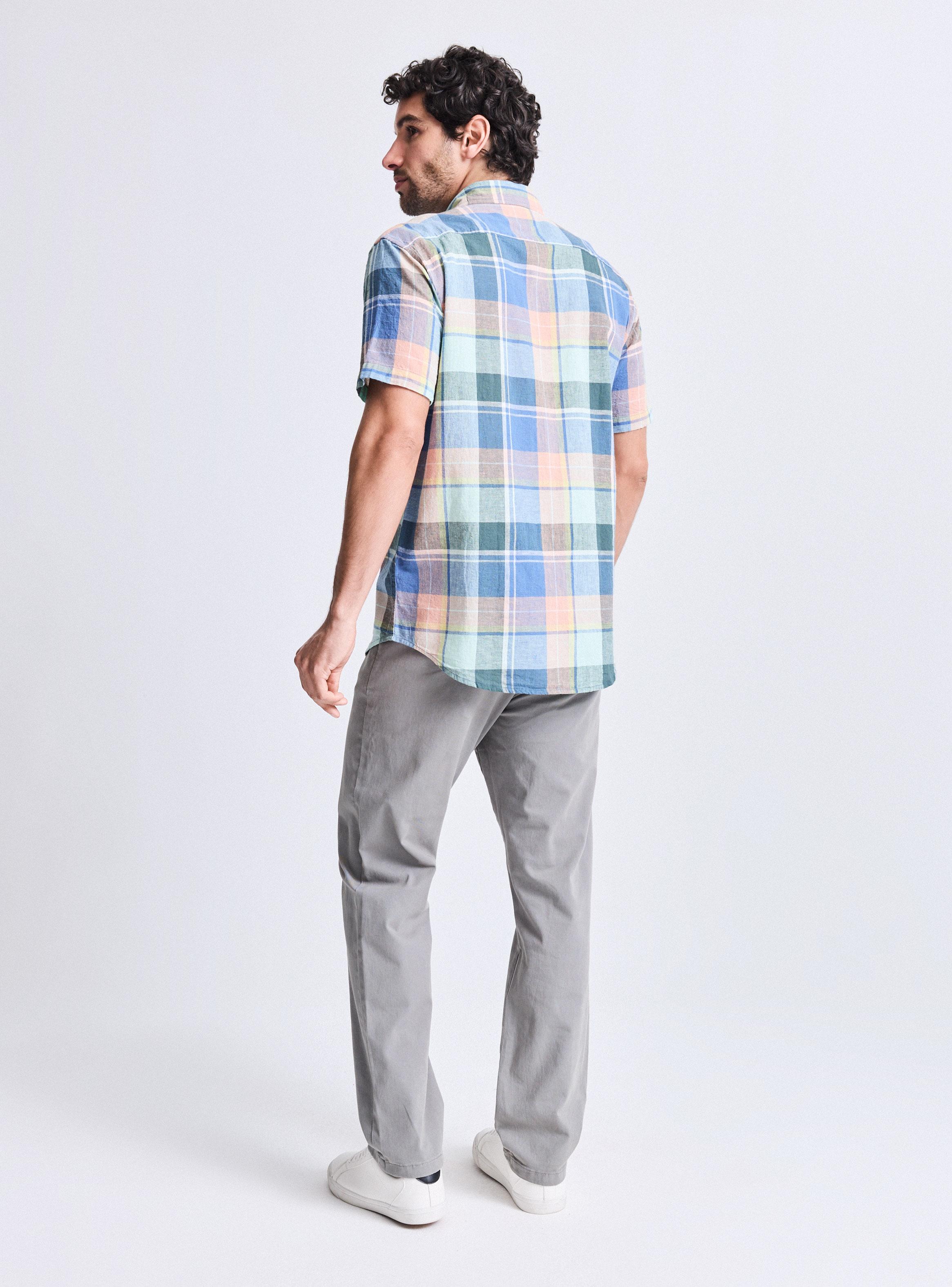 Camisa Manga Corta Lino Algodón Cuadros-5