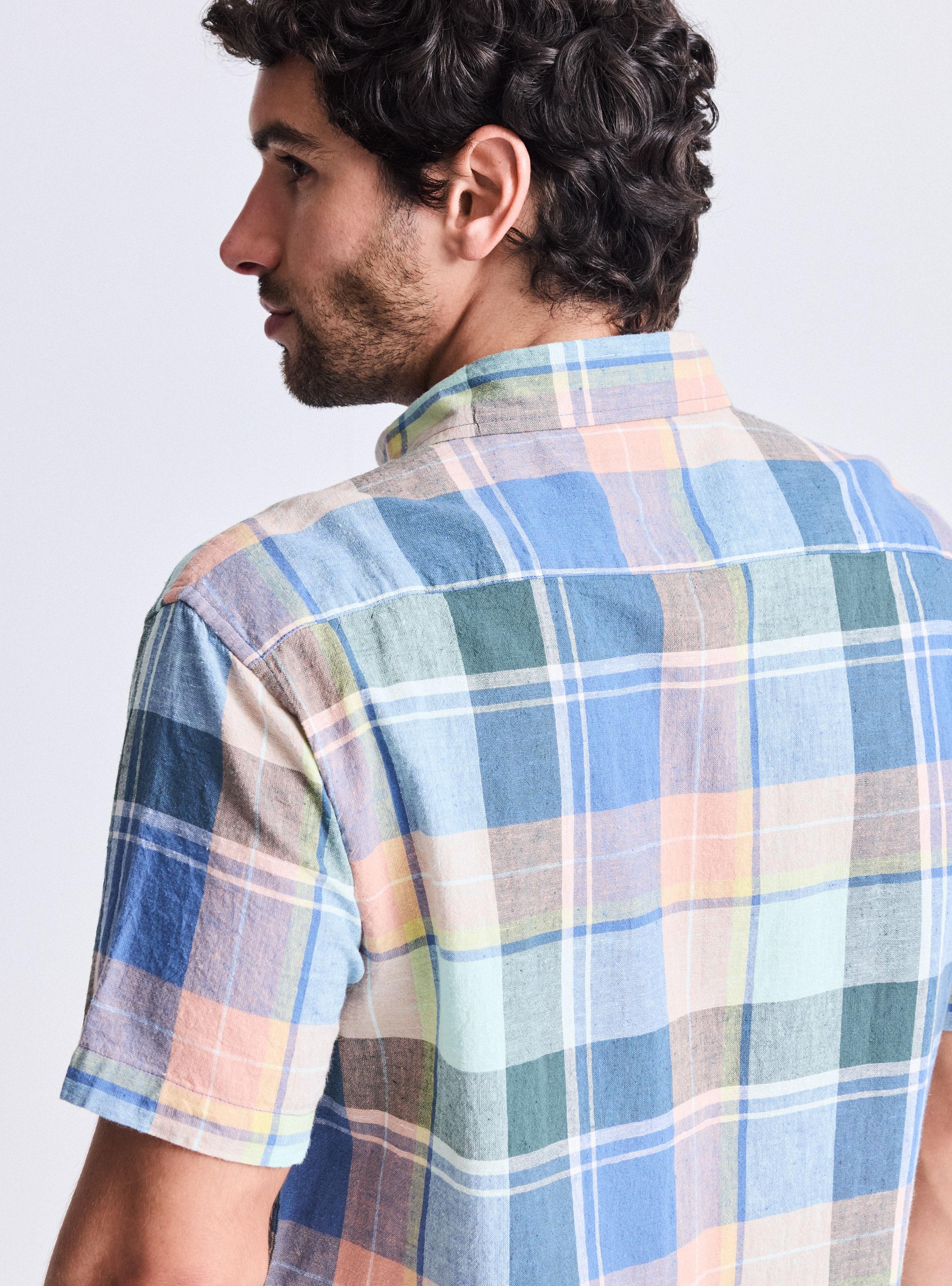 Camisa Manga Corta Lino Algodón Cuadros-3