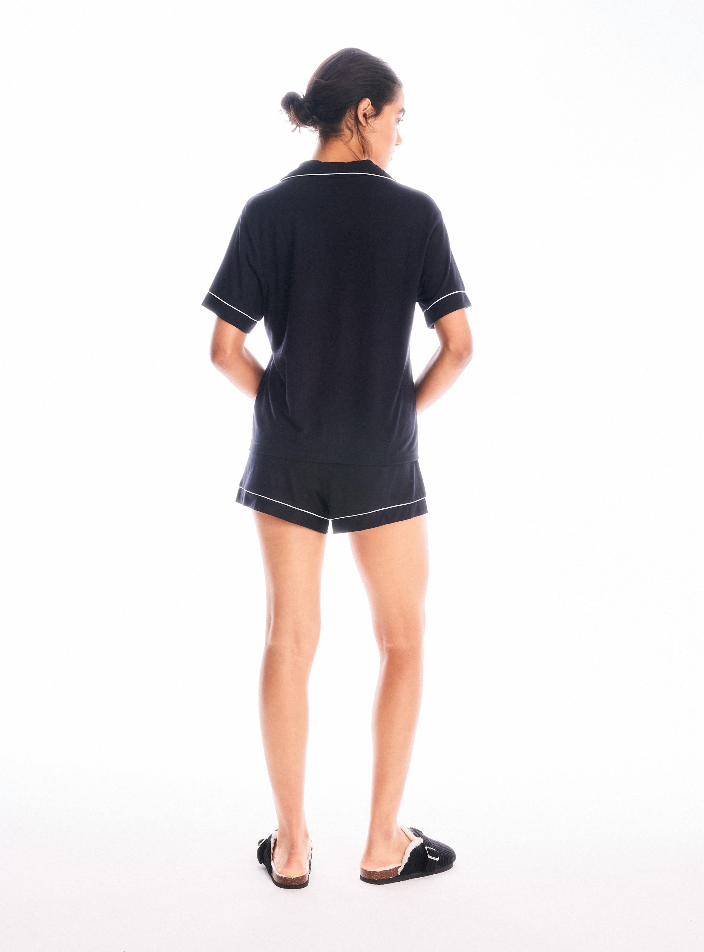 Pijama Camisero Liso con Detalle en Contrates-5