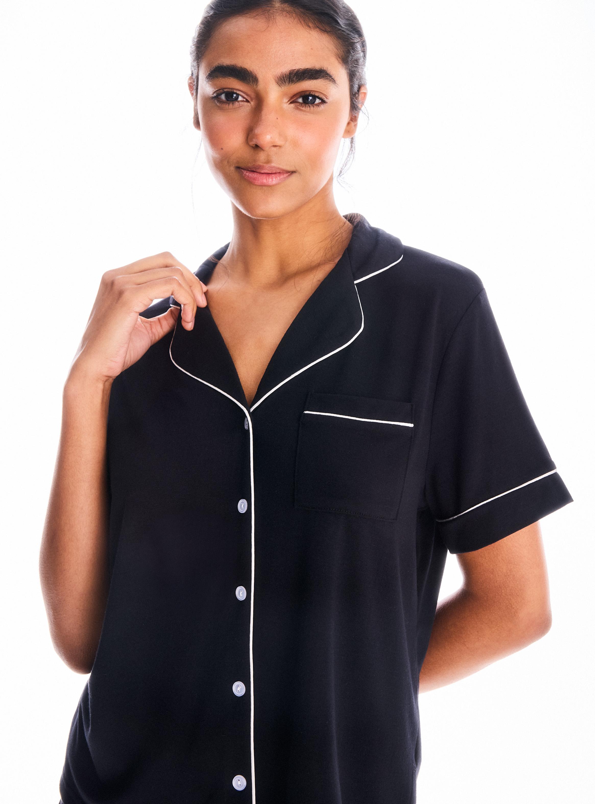 Pijama Camisero Liso con Detalle en Contrates-2