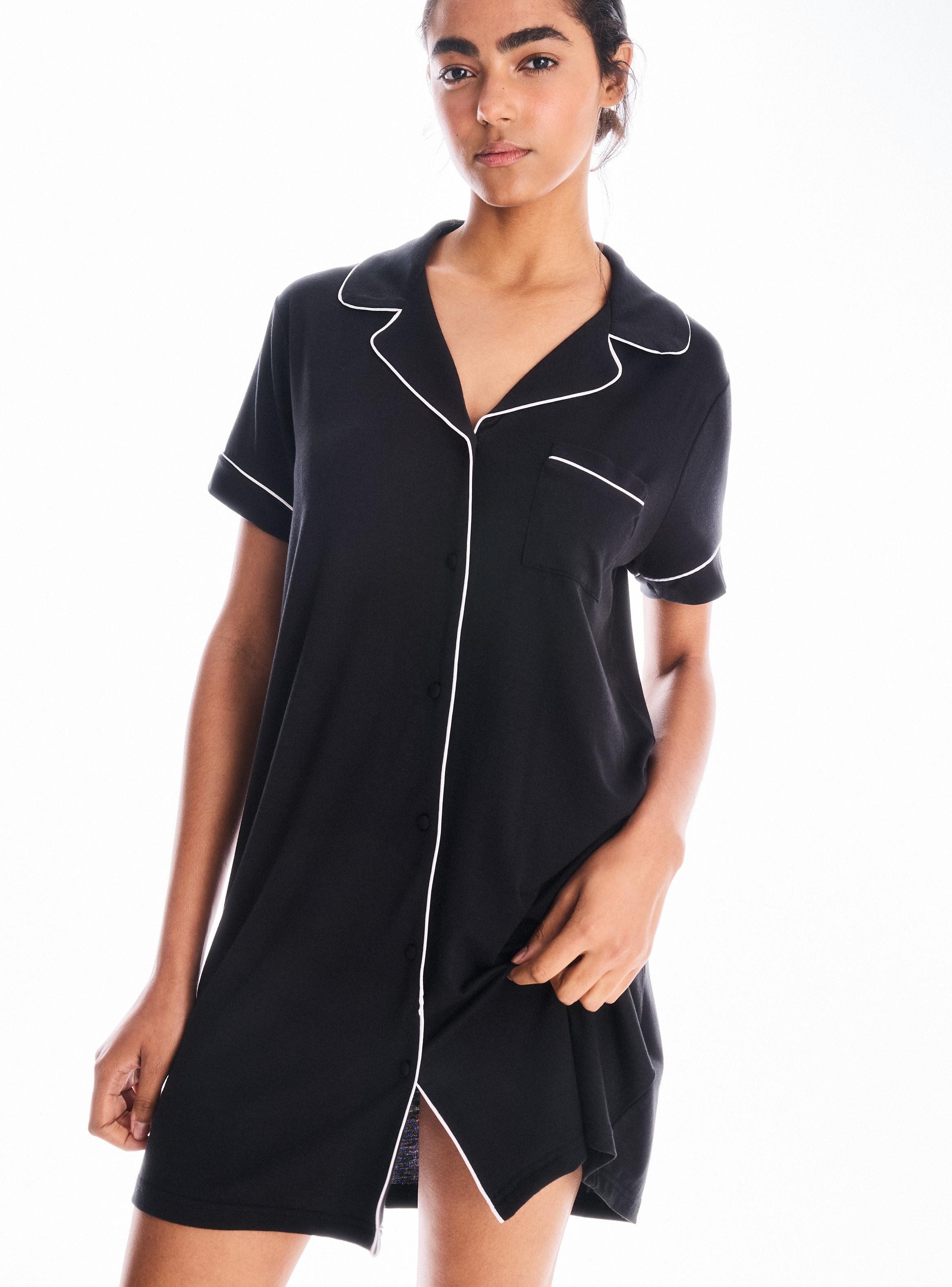Camisa de Dormir Camisero Liso con Detalle en Contrastes-2