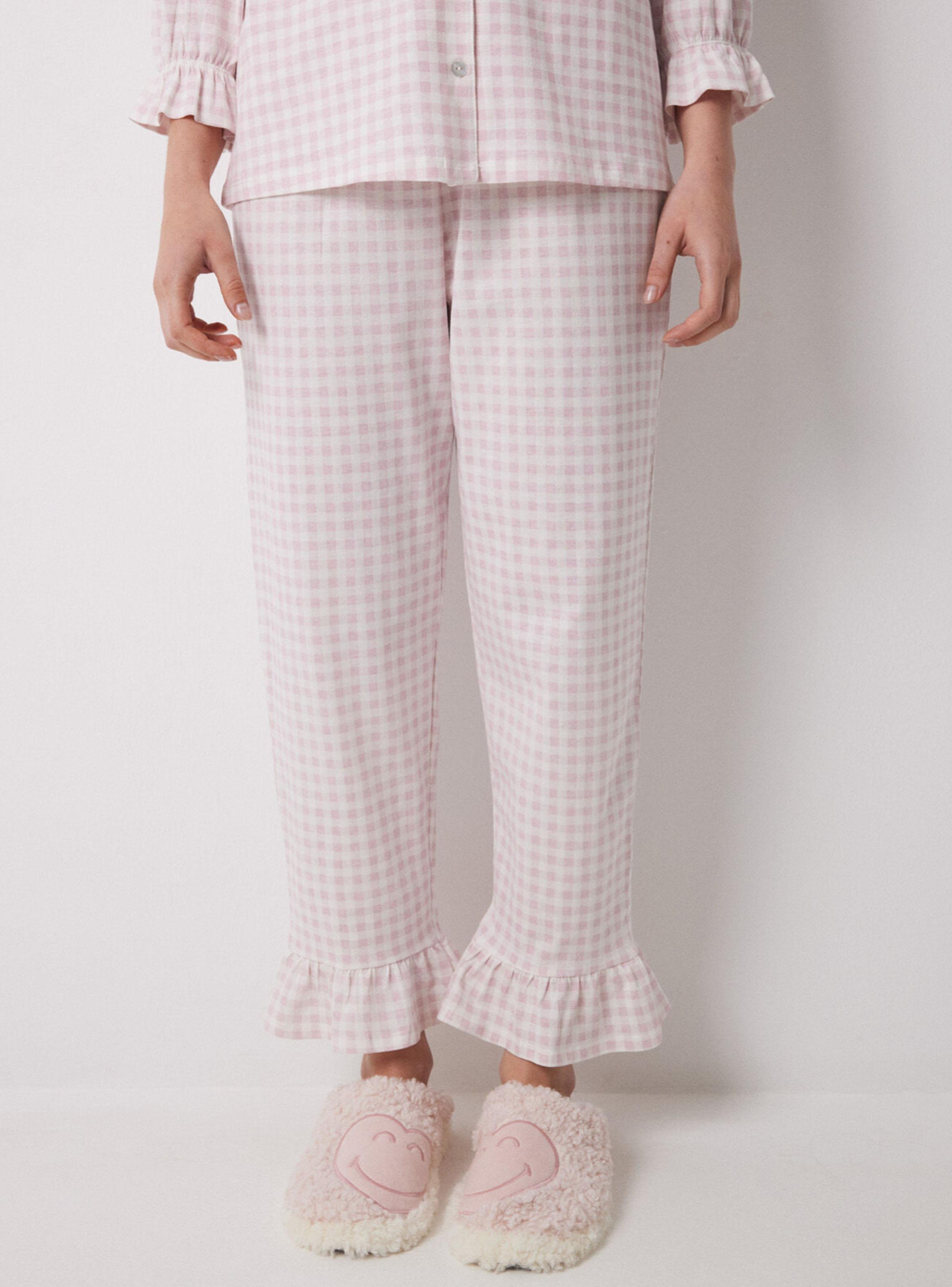 Pijama Camisero Largo Algodón Rosa Cuadros-4